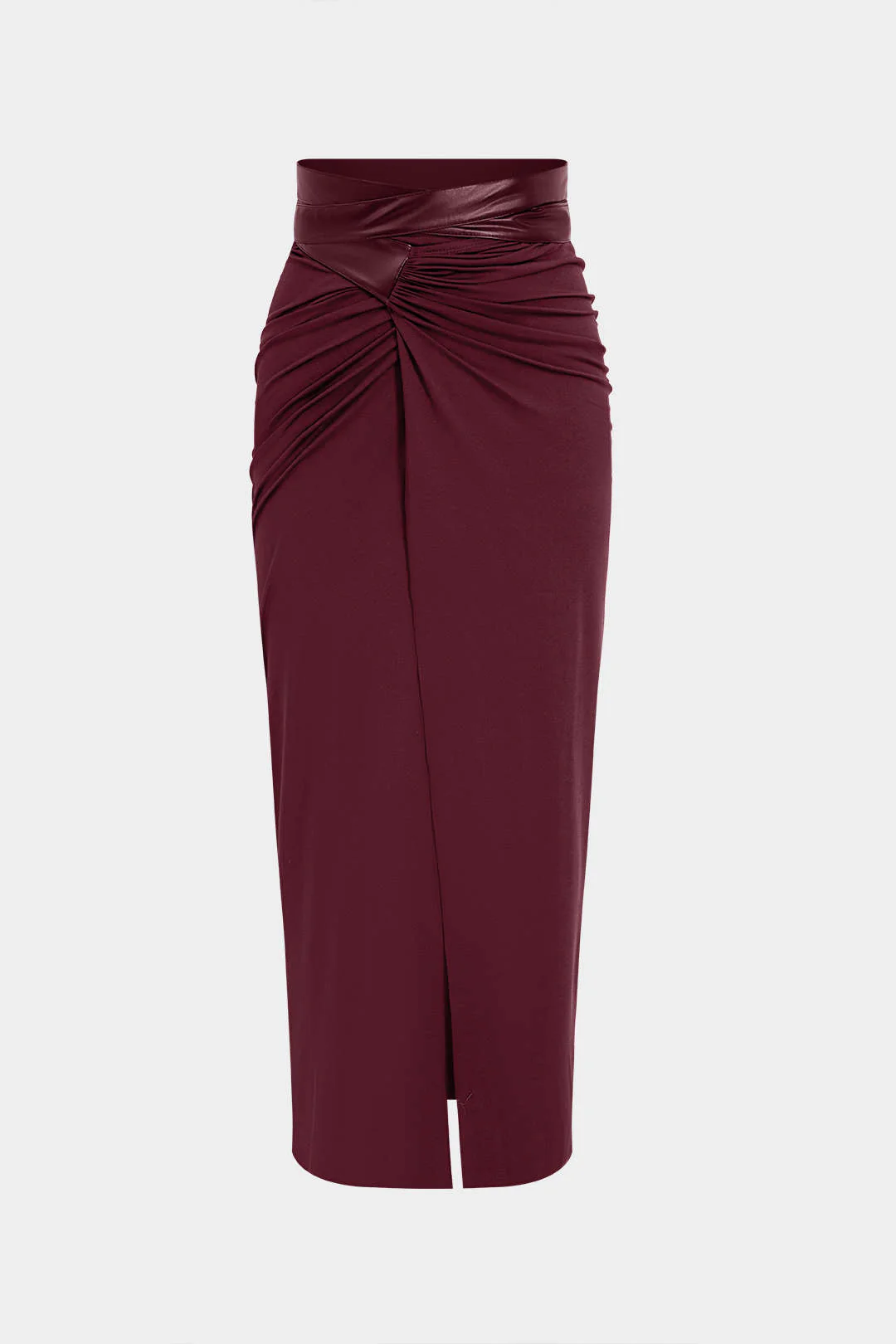 Faux Leather Patchwork Ruched Skirt - Weenar