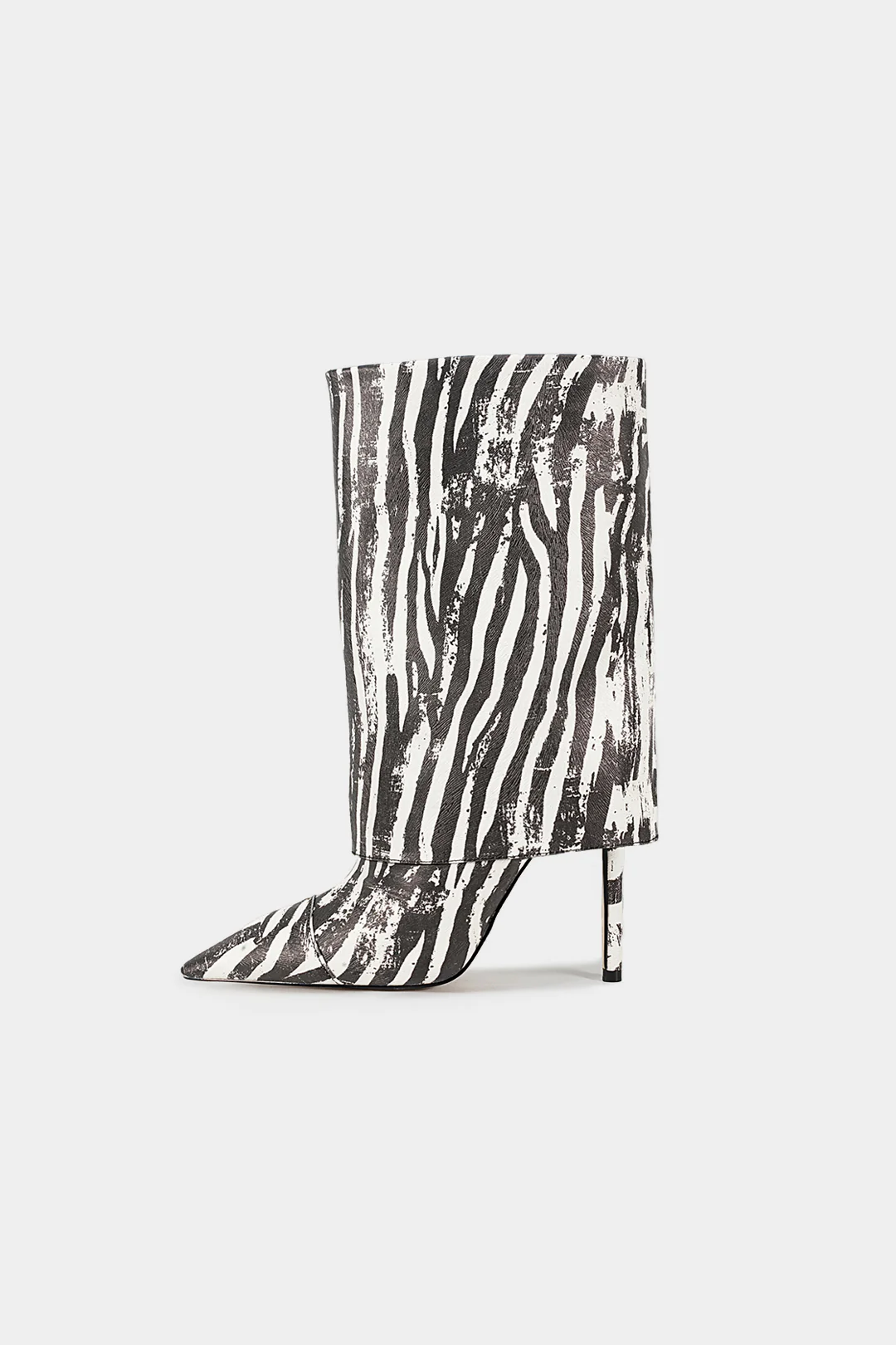 Zebra Print Leather Pointed Toe Ankle Boots - Weenar