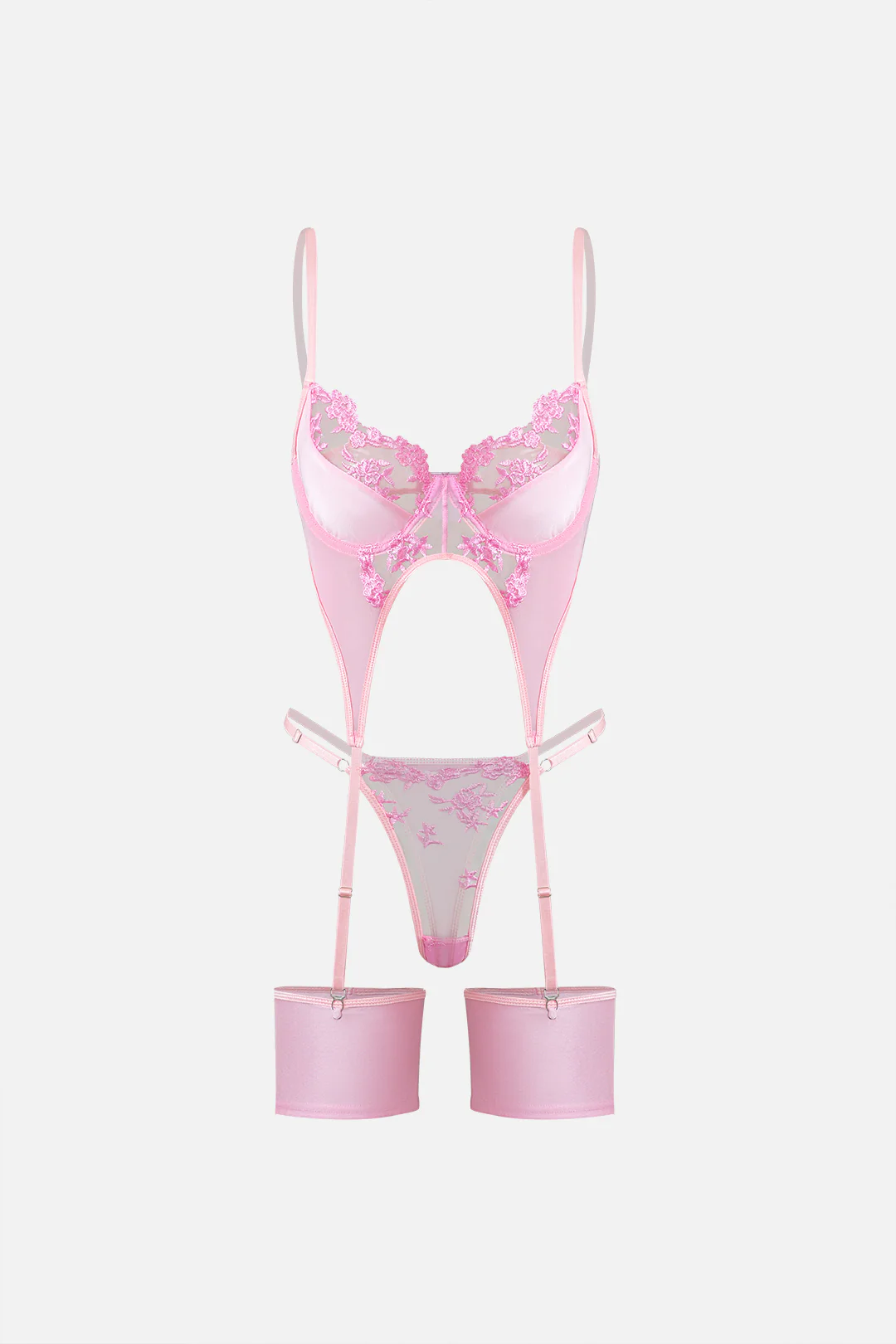 Lace Embroidery Print Lingerie Garter Set - Weenar