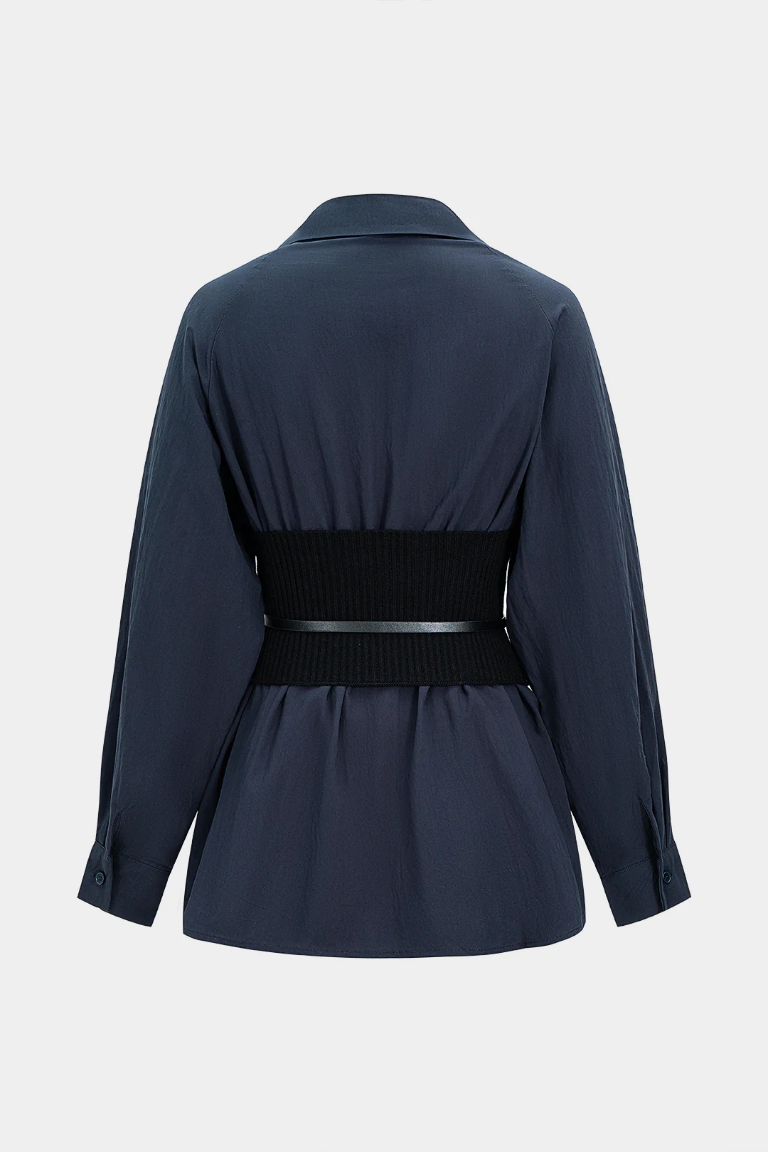Patchwork Belted Long-Sleeve Shirt - Weenar