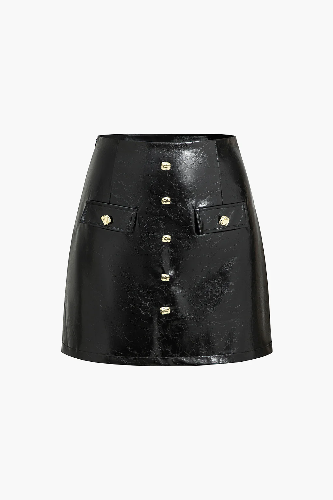 Faux Leather Button Mini Skirt - Weenar