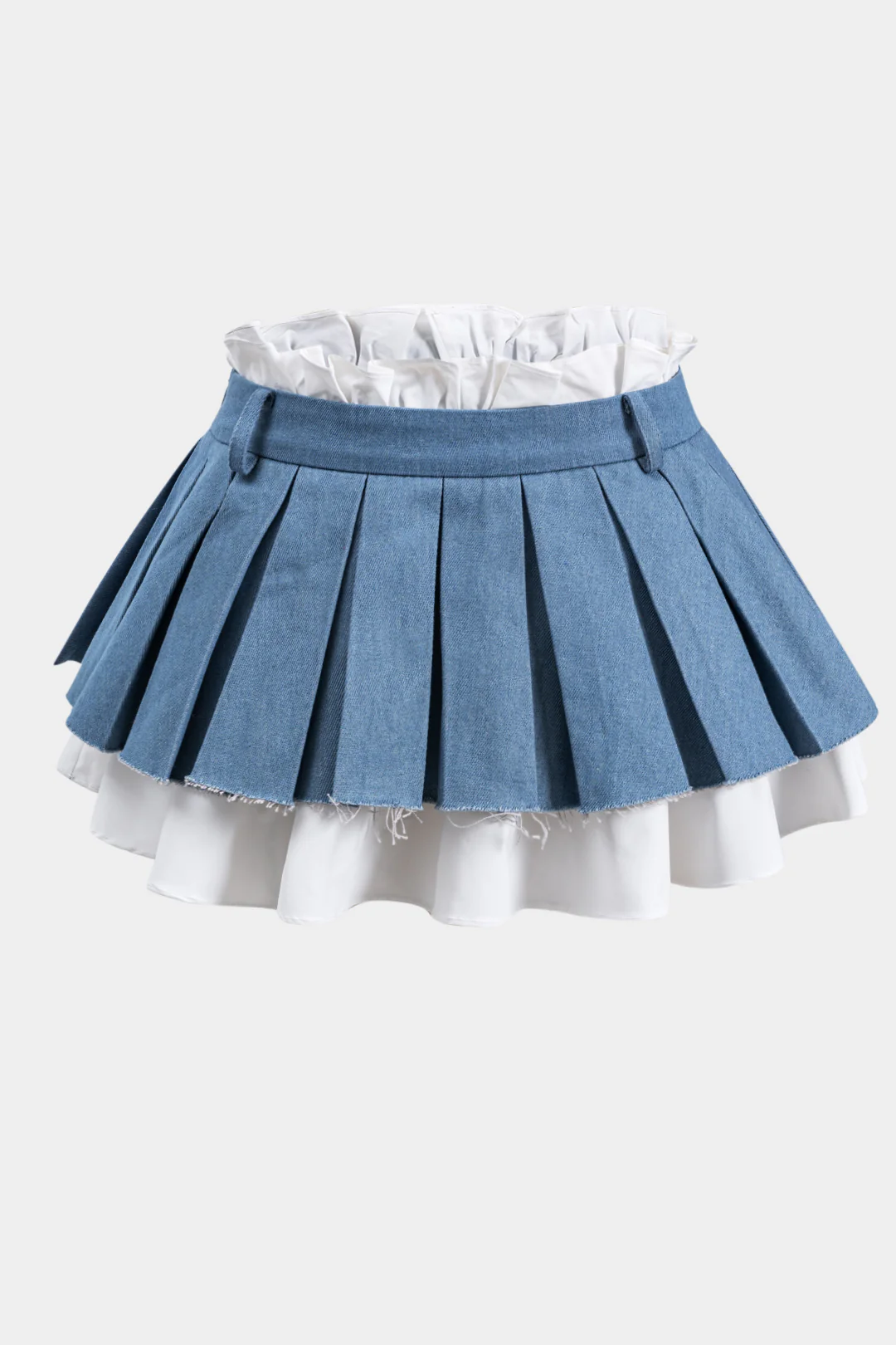 Contrast Denim Pleated Patchwork Skirt - Weenar