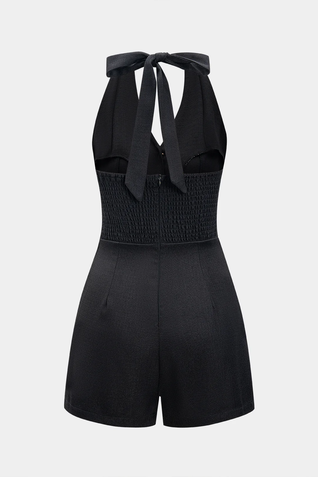 Halter V-Neck Pearl Button Sleeveless Jumpsuit - Weenar