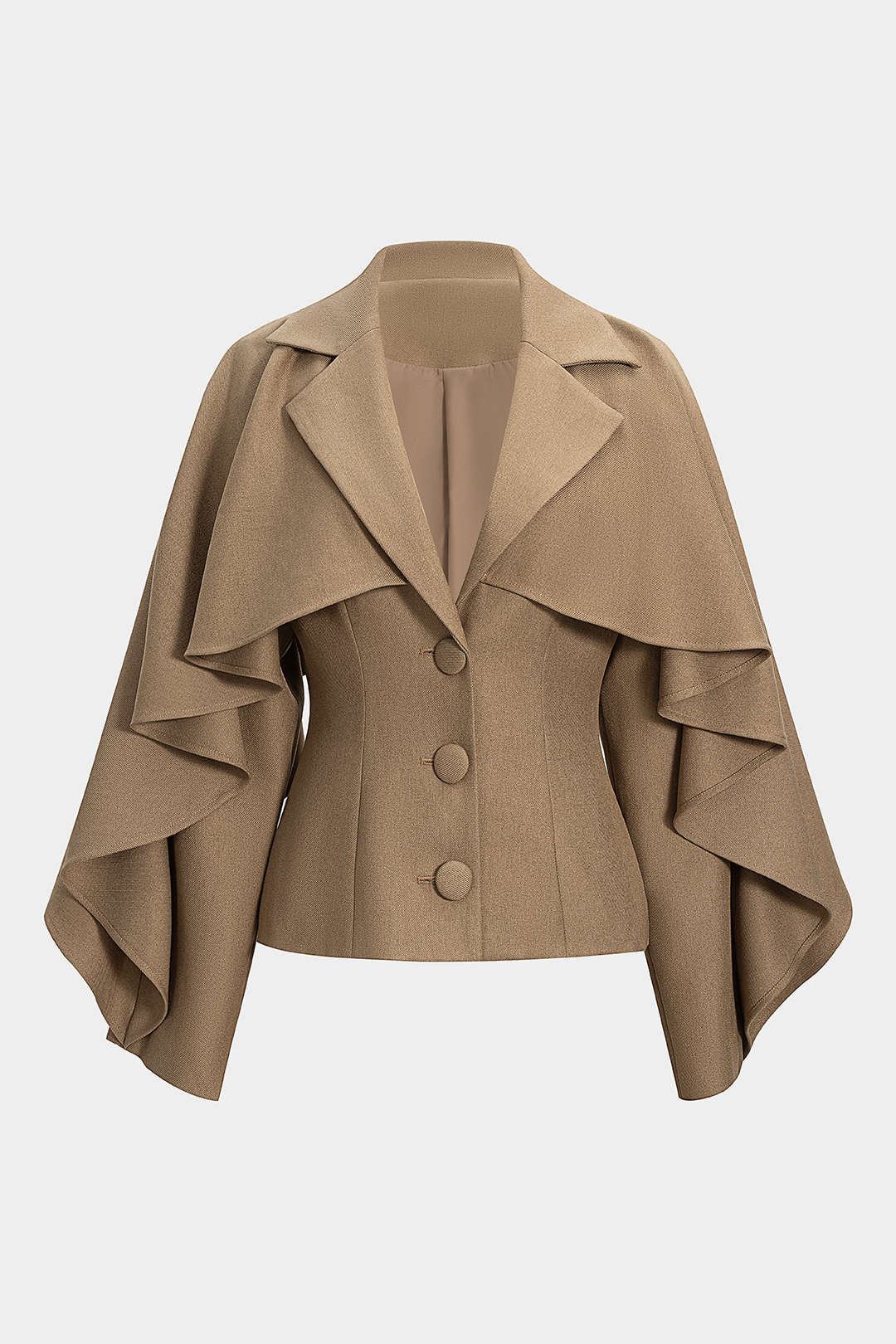 Button Ruffle Ruched Notched Lapel Jacket - Weenar