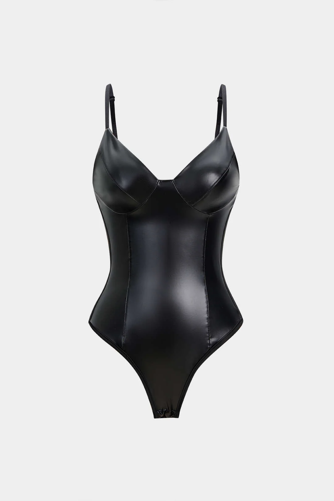 Faux Leather Patchwork Slip Sleeveless Bodysuit - Weenar