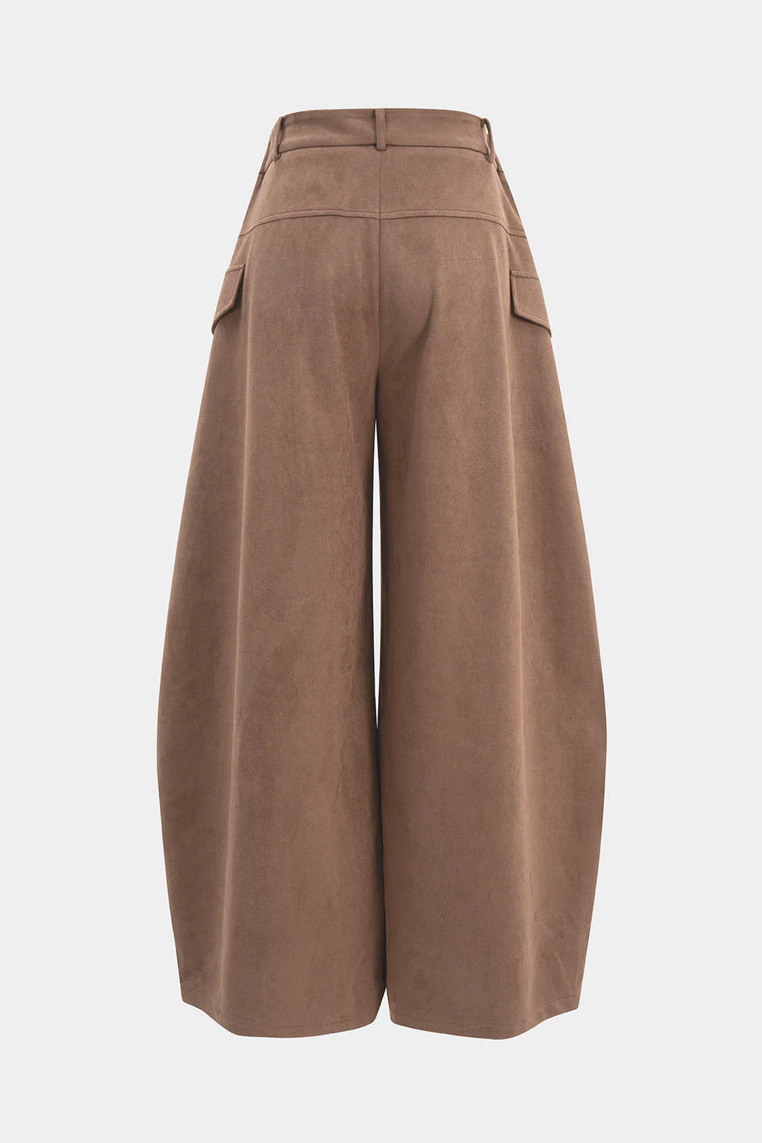 Suede Double Waistband Fake Pocket Straight Leg Pants - Weenar