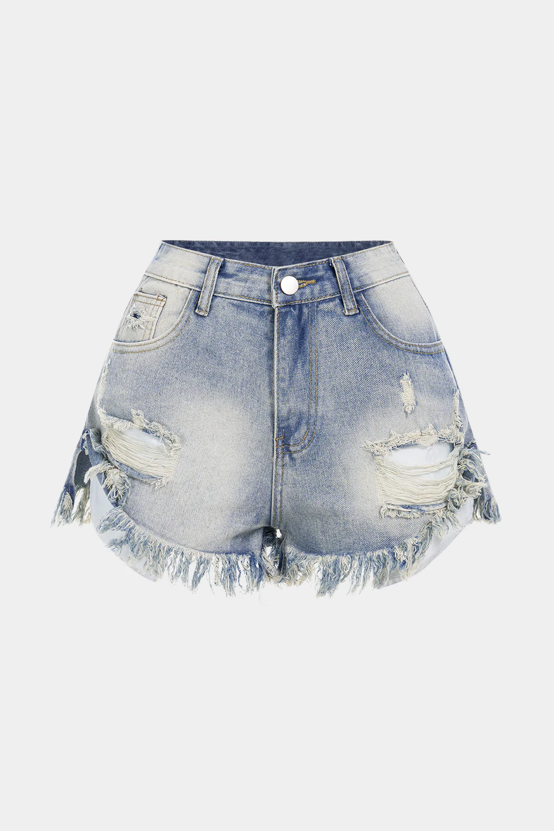 Denim Ripped Fringe High Waist Wide Leg Shorts - Weenar