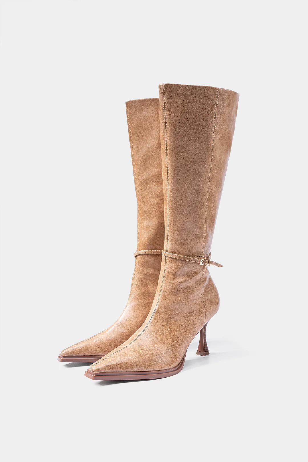 Belted Square Toe Knee High Boots - Weenar