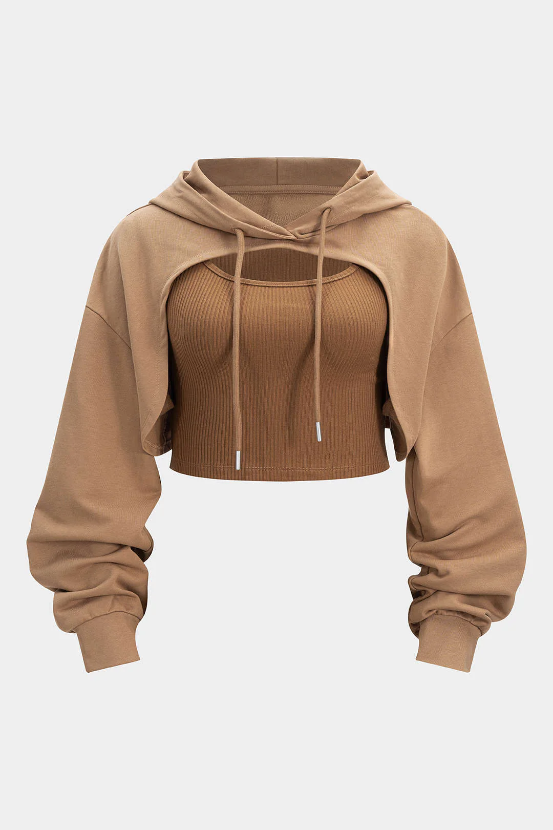 Plus Size Drawstring Cut Out Hoodie - Weenar