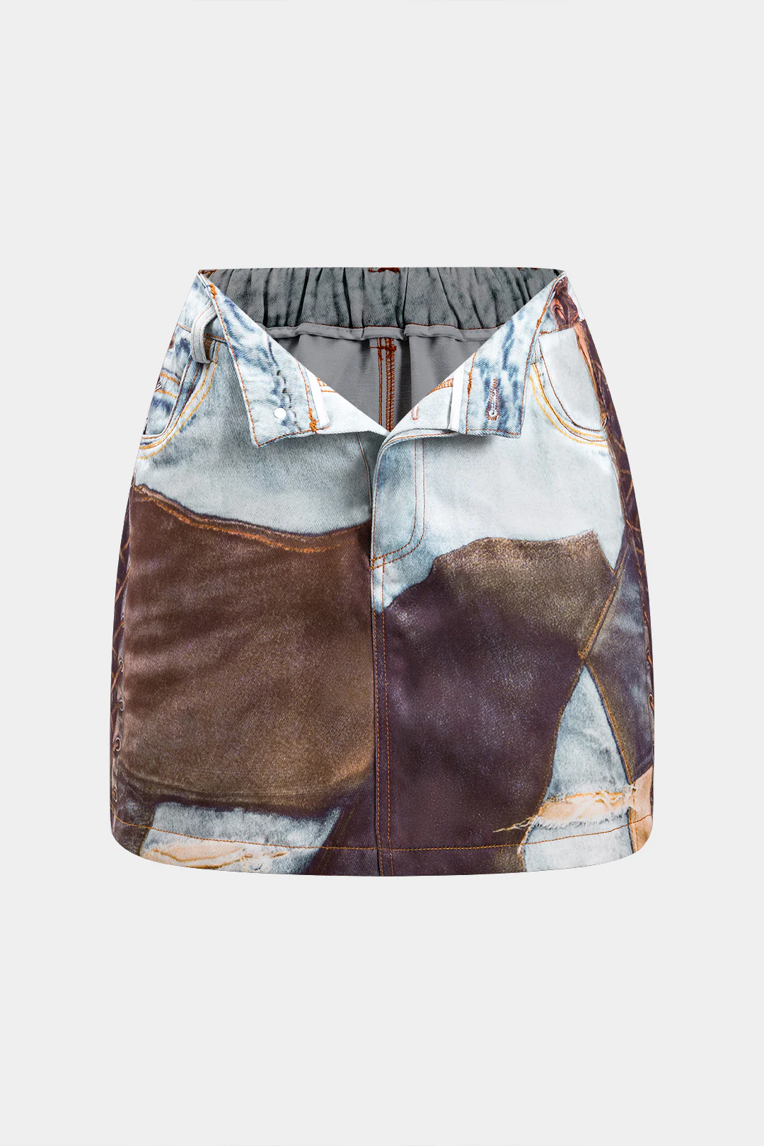 Abstract Print Ruched Button Pocket Skirt - Weenar