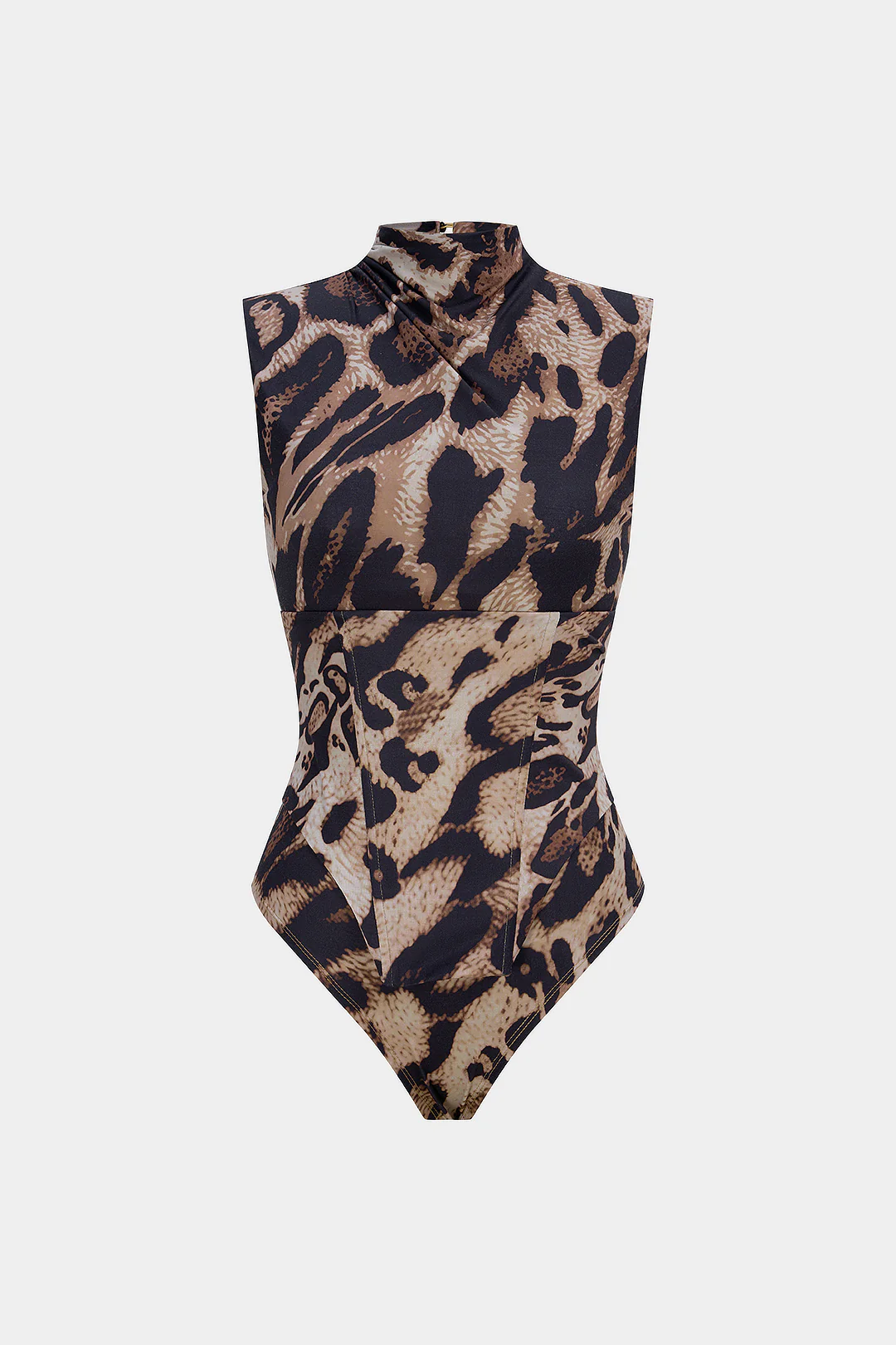 Leopard Print Sleeveless Bodysuit With Lace-Up Corset - Weenar