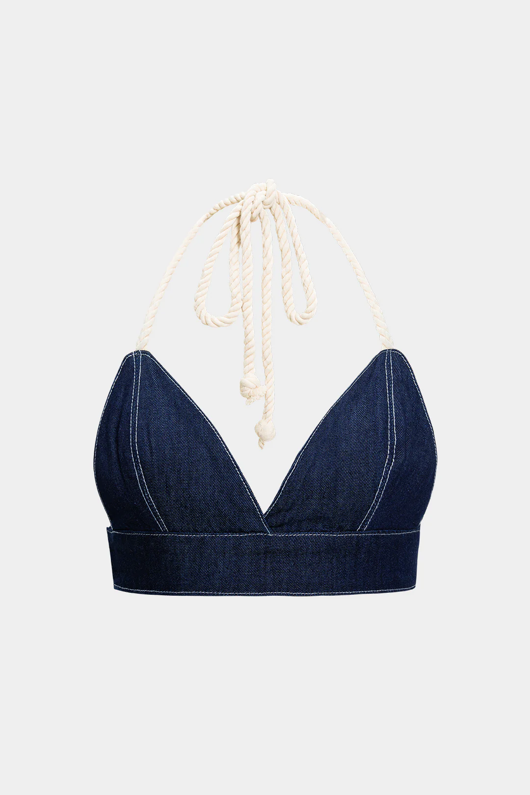 Denim Halter Neck Tie-Up Backless Crop Top - Weenar