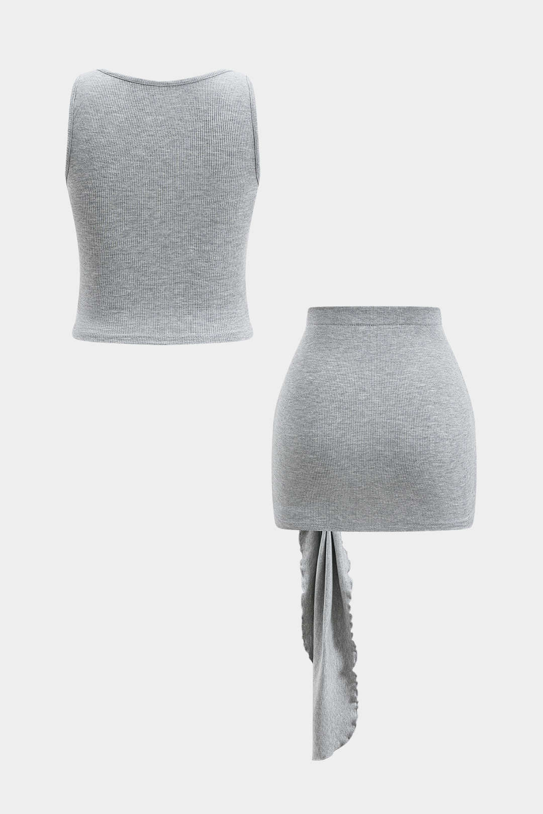 Solid Sleeveless Tank Top And Ruched Tie Front Skirt Set - Weenar