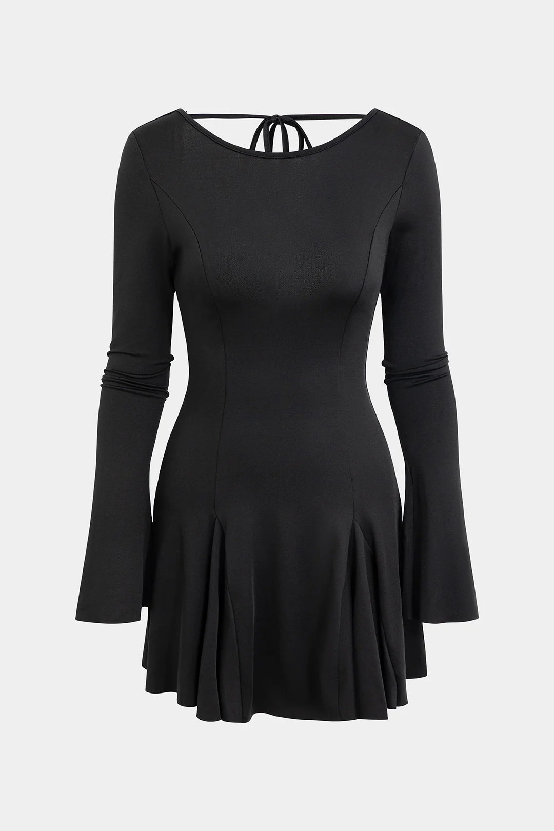 Tie-Back Long Sleeve Backless Mini Dress - Weenar