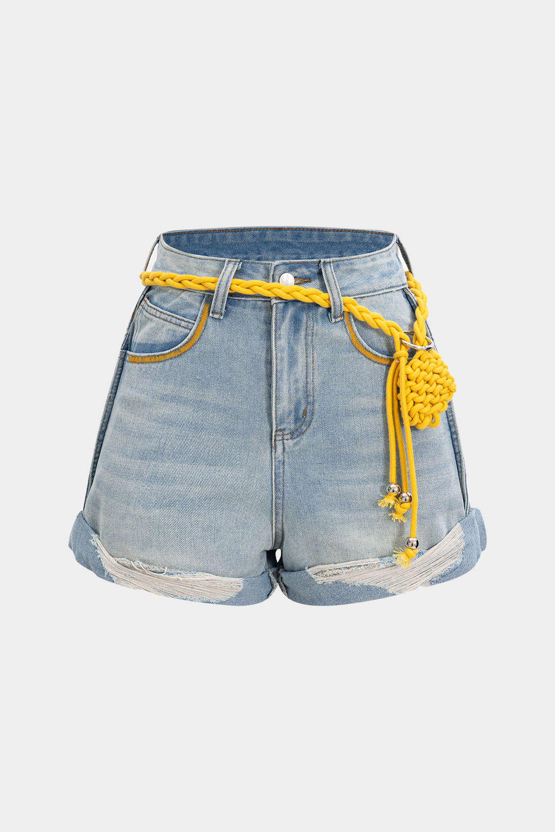 Denim High Waist Belted Wide Leg Shorts - Weenar