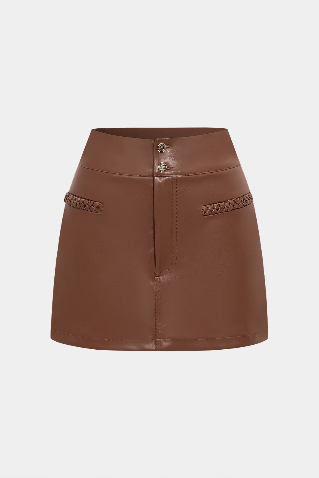Faux Leather Braided High Waist Skort - Weenar