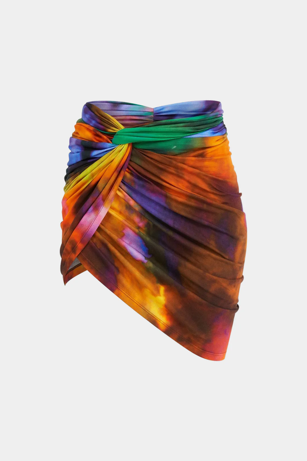Tie Dye Ombre Print Ruched Twist Knot Skirt - Weenar