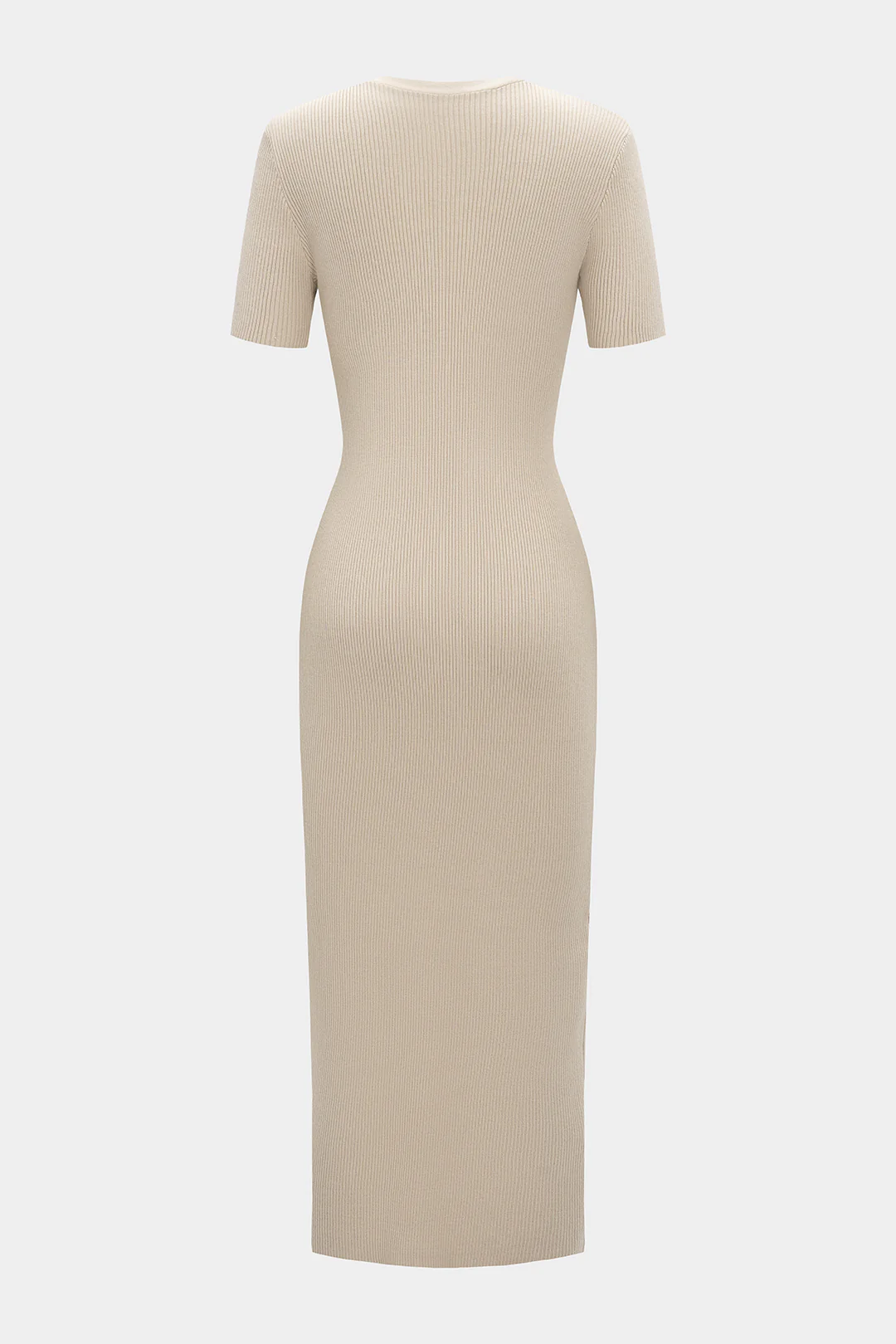 Knit Button V-Neck Short Sleeve Dress - Weenar
