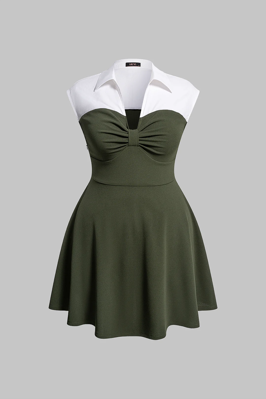 Plus Size Contrast Lapel V-Neck Sleeveless Mini Dress - Weenar