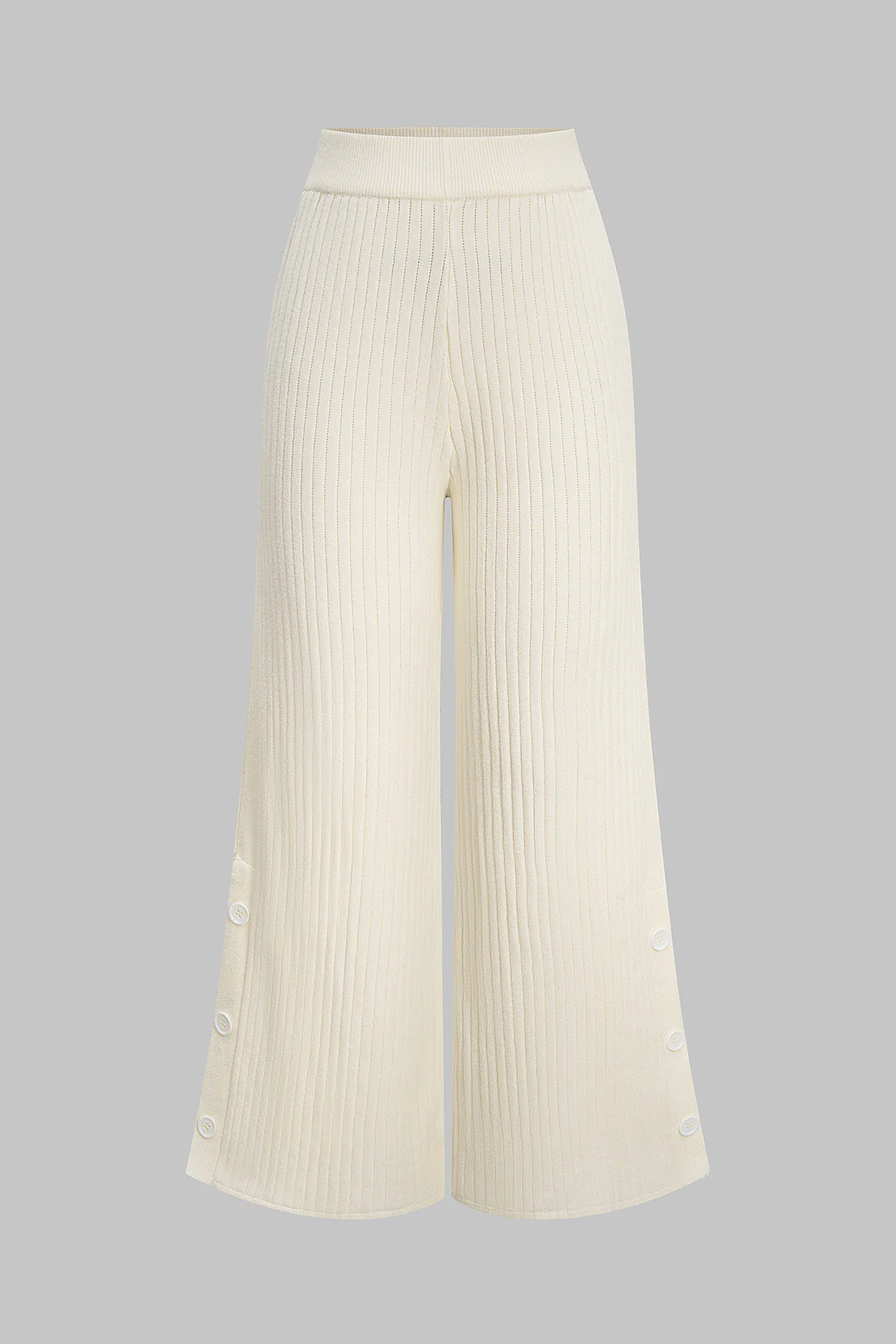 Knit High Waist Ribbed Side Button Straight Leg Pants - Weenar