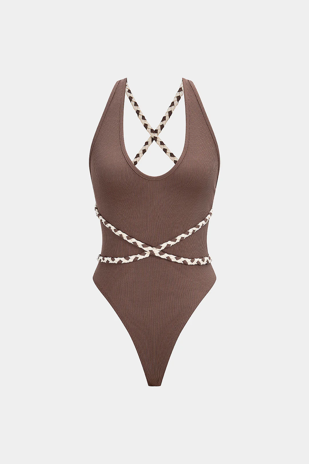Contrast Crossed Braided Tie-Back Sleeveless Bodysuit - Weenar