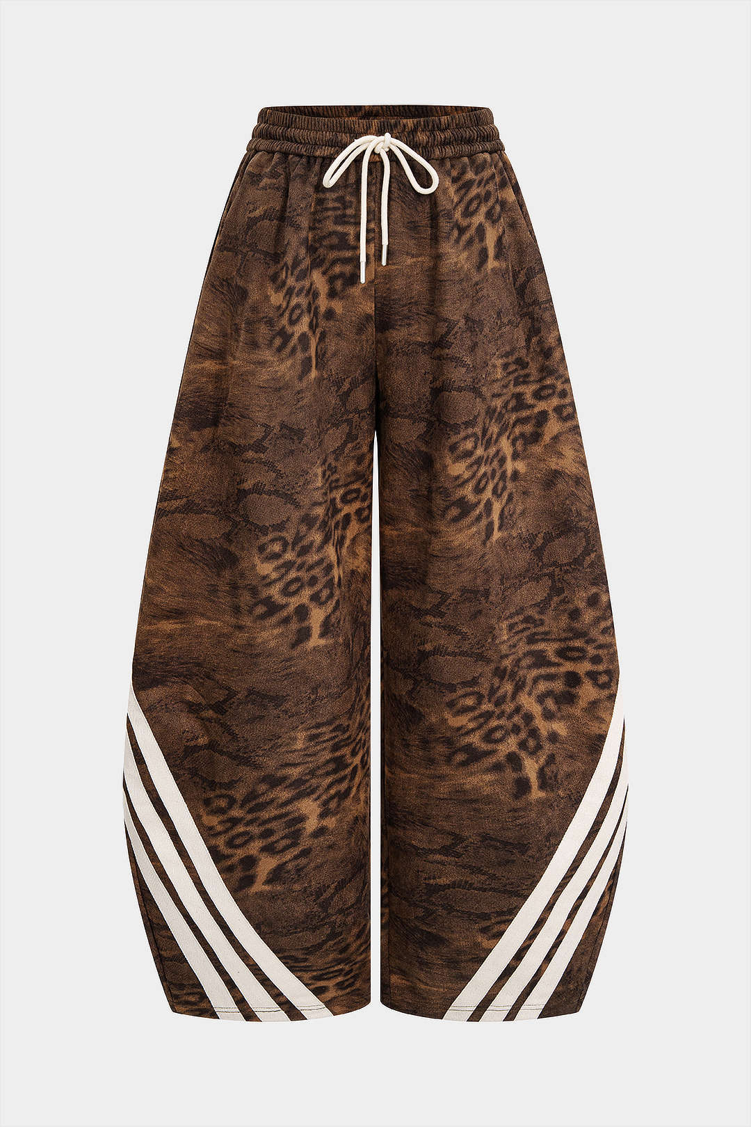 Suede Leopard Print Wide Leg Trousers - Weenar