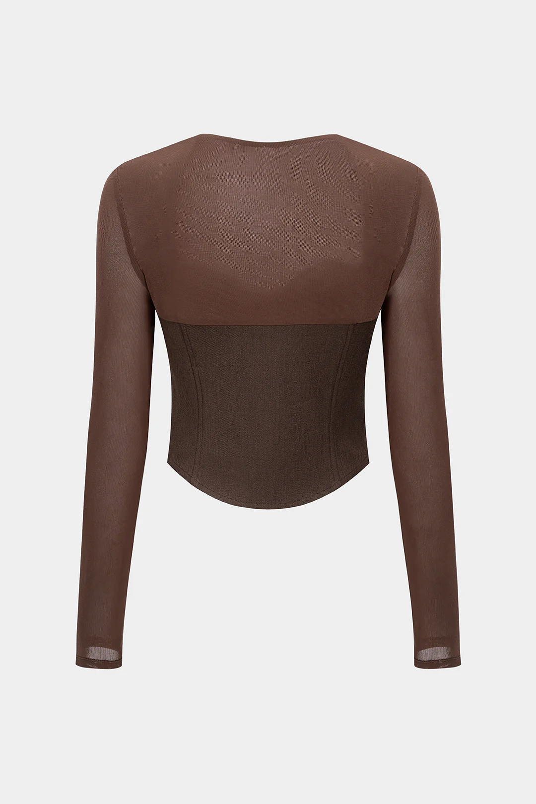 Mesh Patchwork Bustier Long-Sleeve T-Shirt - Weenar