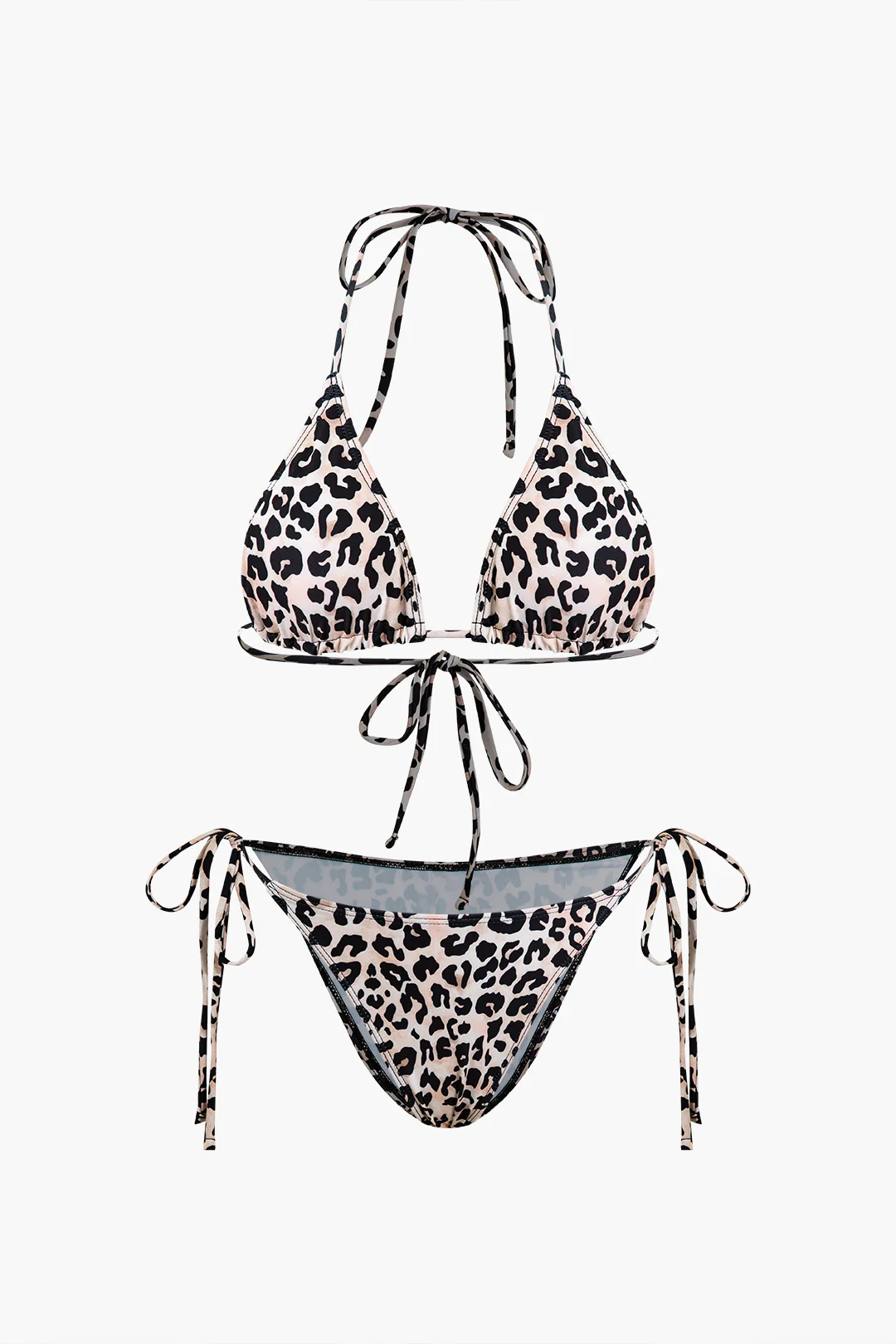 Leopard Print Halter Neck Tie Up Bikini Set - Weenar