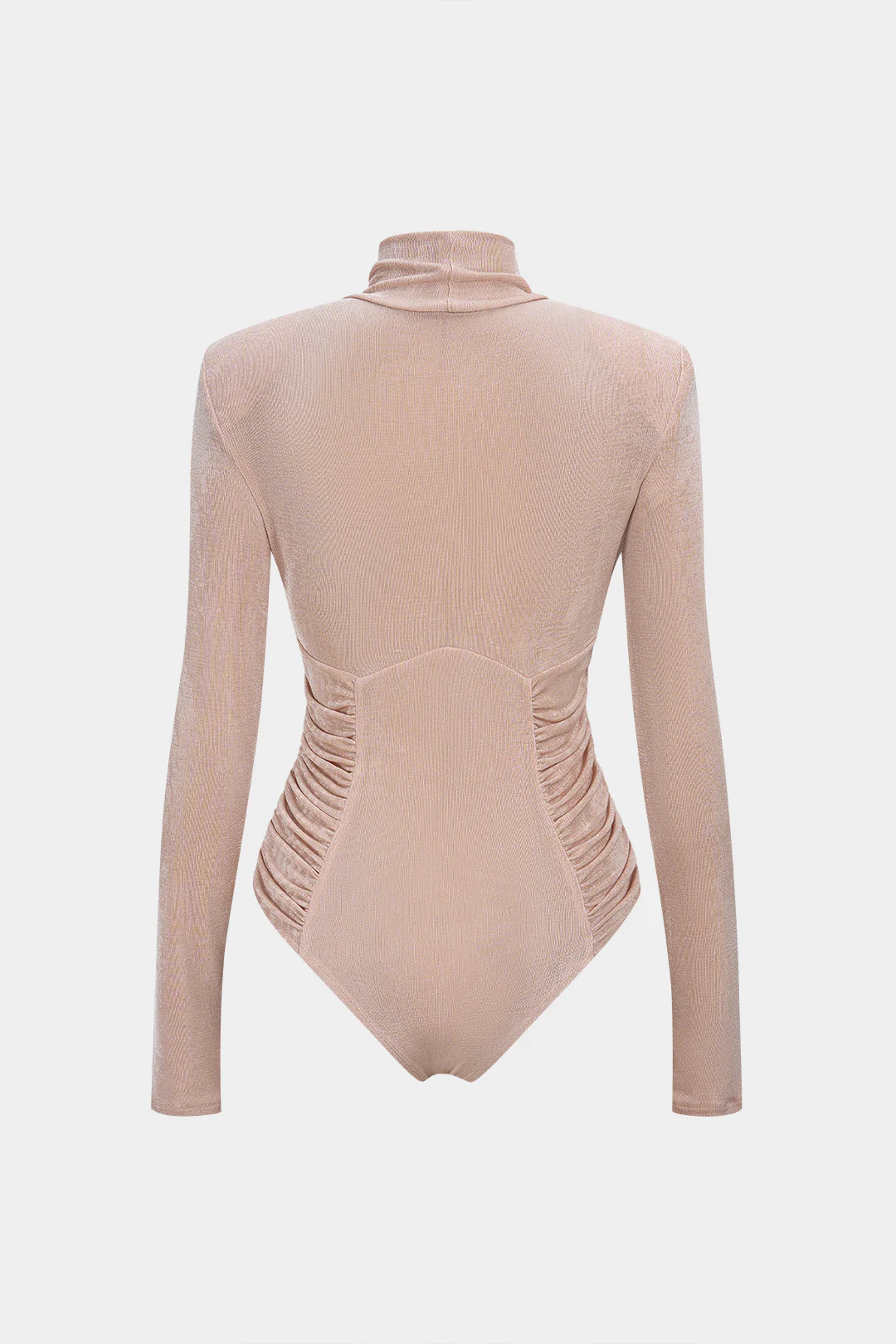 Mock Neck Shoulder Pads Ruched Long Sleeve Bodysuit - Weenar