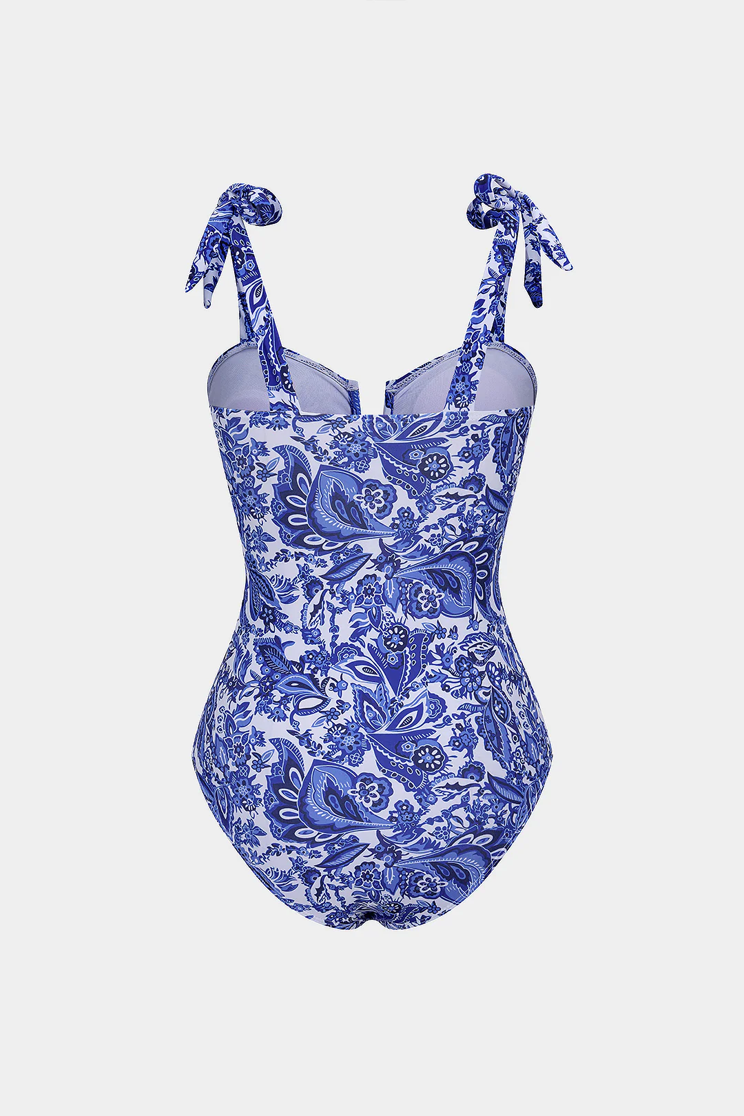 Retro Print V-Neck Tie-Up One-Piece Swimsuit - Weenar