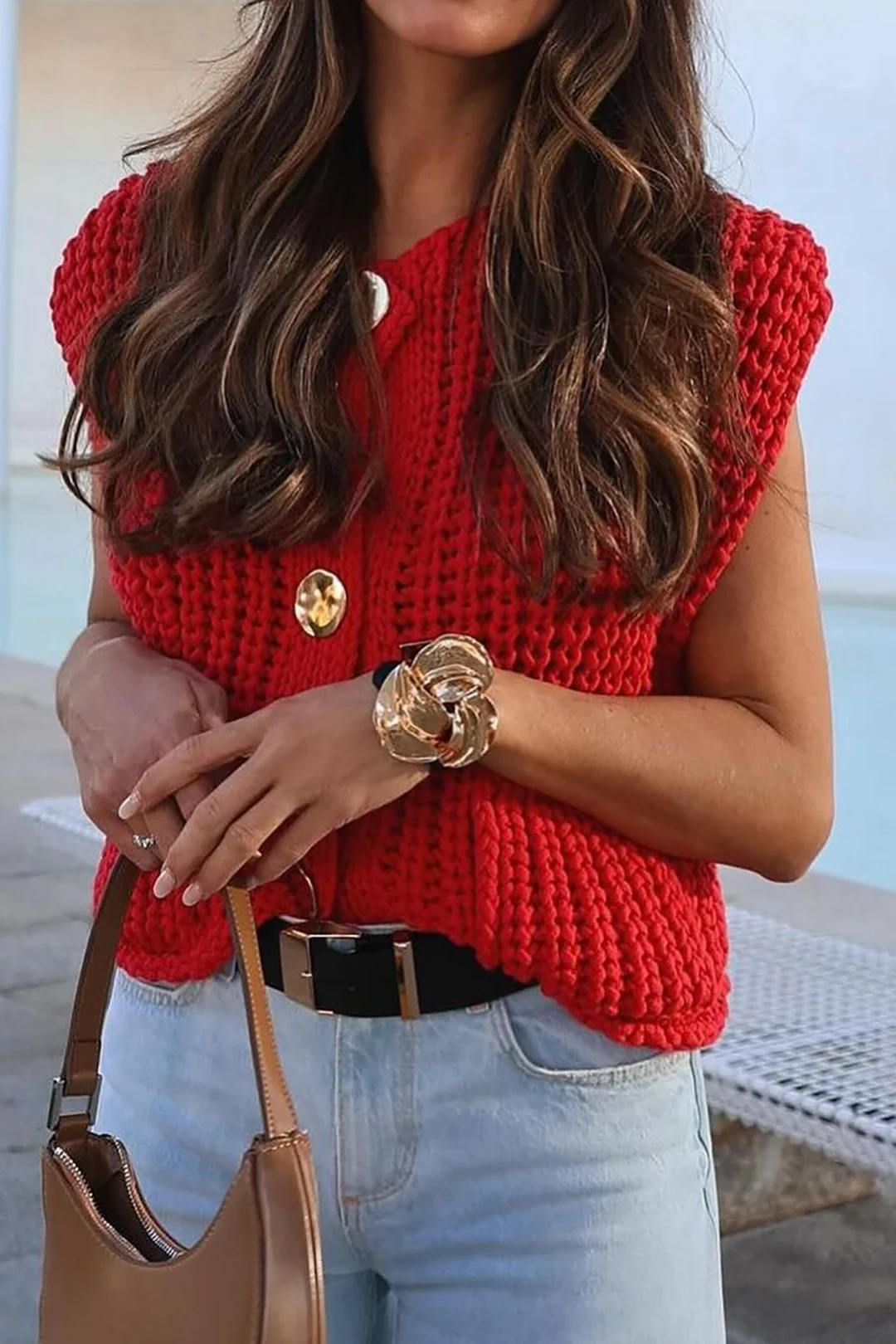 Solid Knit Button Up Vest - Weenar