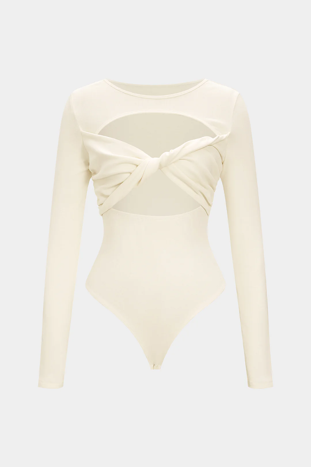 Cut Out Twist Knot Long Sleeve Bodysuit - Weenar