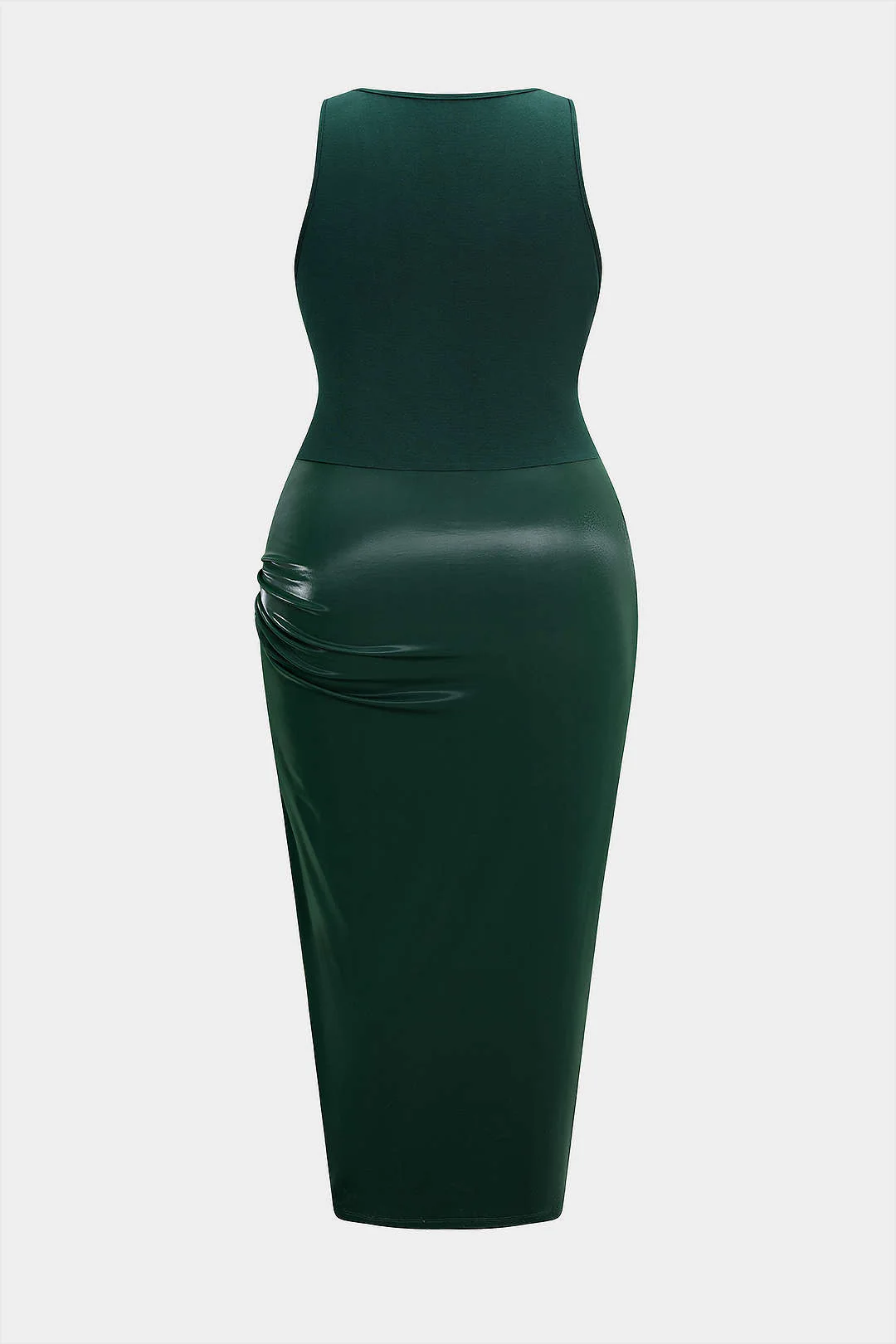 Plus Size Metallic Ruched Square Neck Sleeveless Midi Dress - Weenar