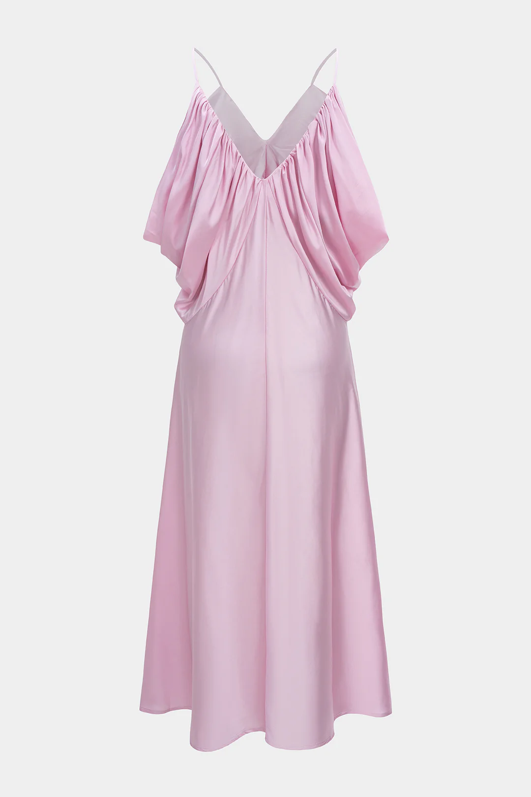 Satin V-Neck Ruched Sleeveless Midi Dress - Weenar