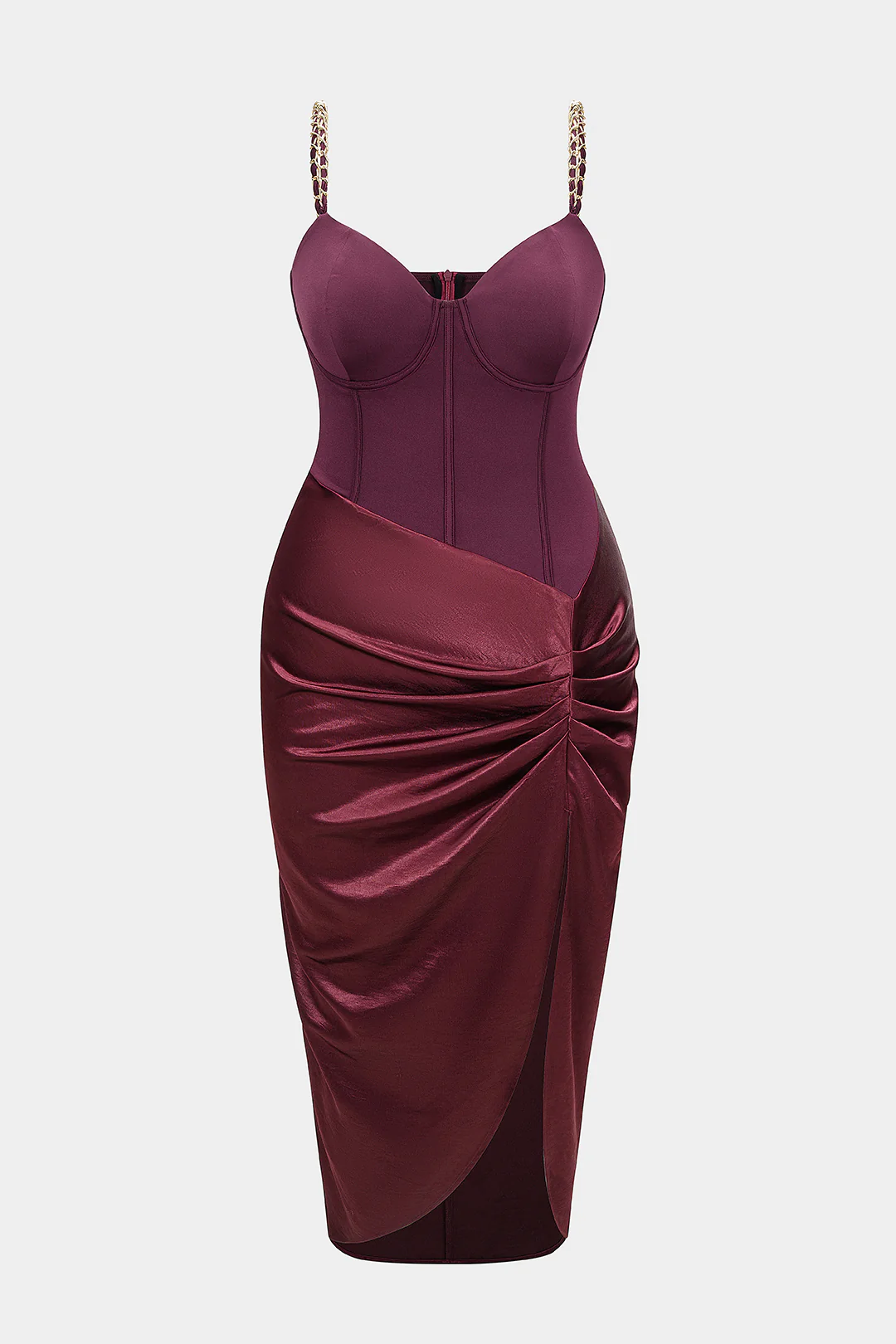 Plus Size Satin Patchwork Chain Slip Sleeveless Maxi Dress - Weenar