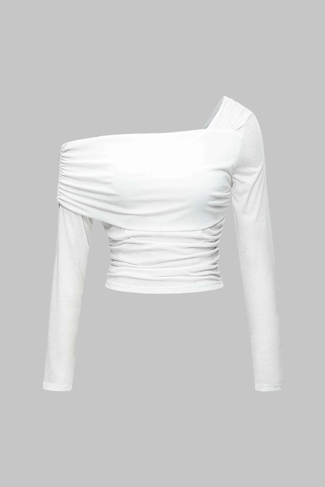 One Shoulder Ruched Asymmetrical Long-Sleeve Top - Weenar