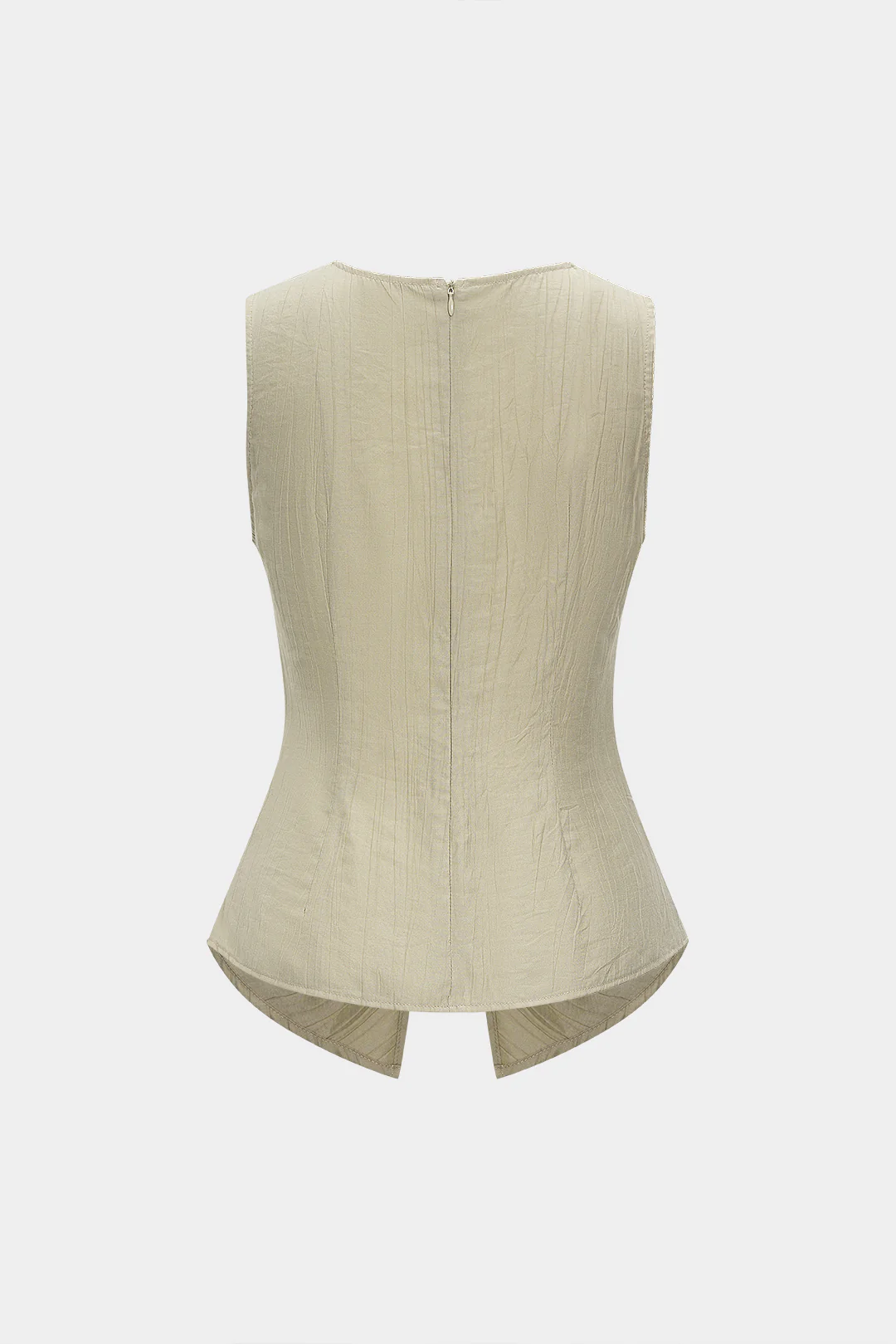 V-Neck Twist Knot Ruched Zipper Tank Top - Weenar