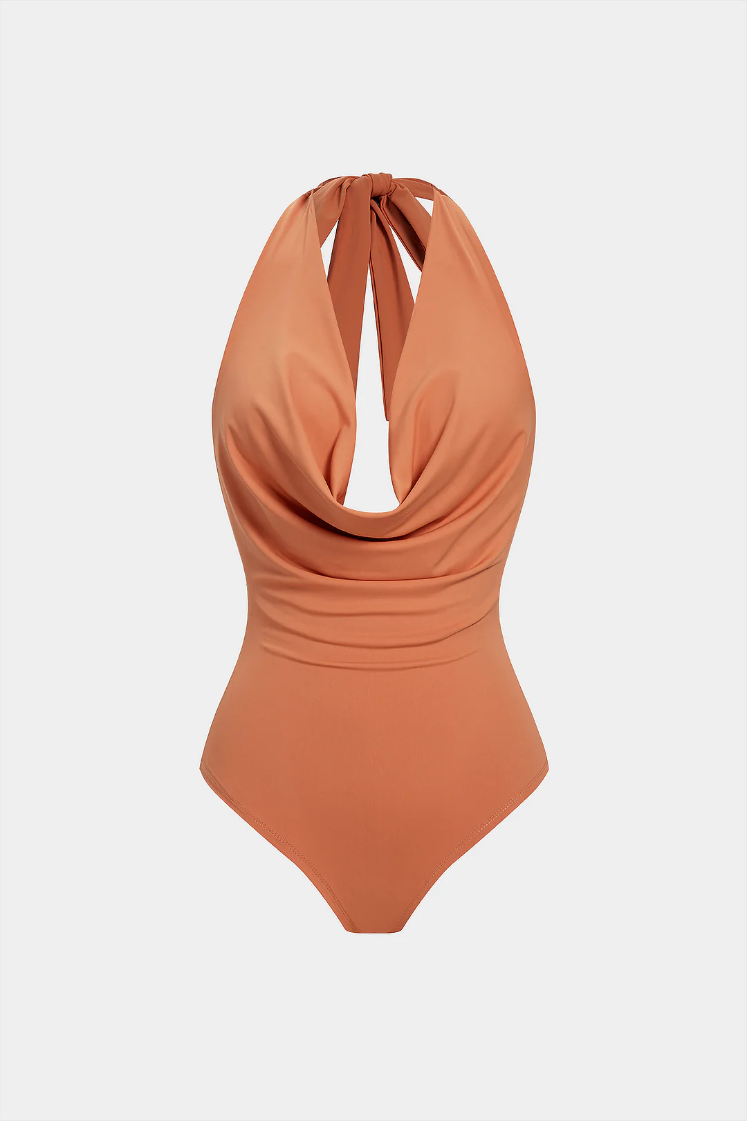 Halter Draped Cowl Neck Tie-Up Sleeveless Bodysuit - Weenar