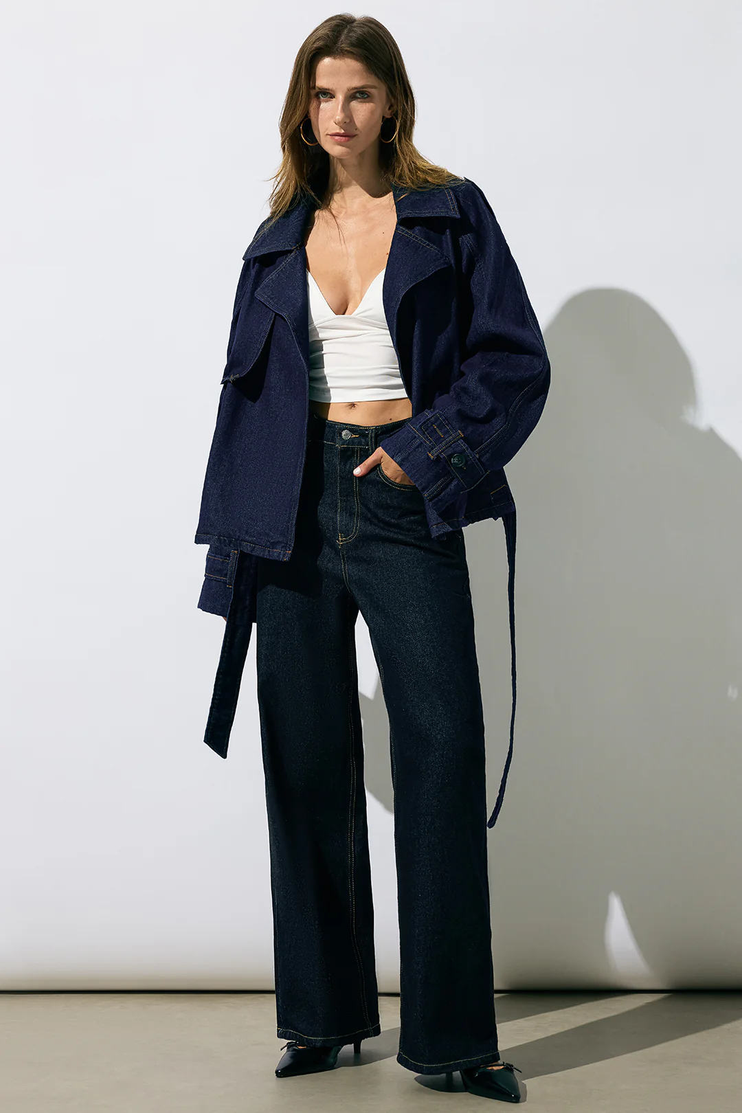 Denim Belted Asymmetrical Outerwear - Weenar