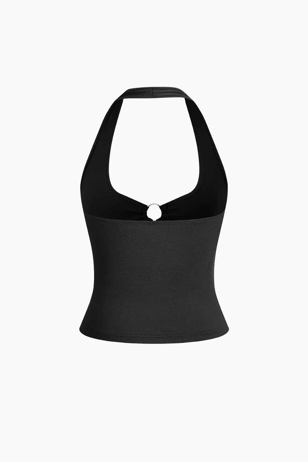 Halter Neck Metallic Decor Backless Cami Top And Drawstring Mini Skirt Set - Weenar