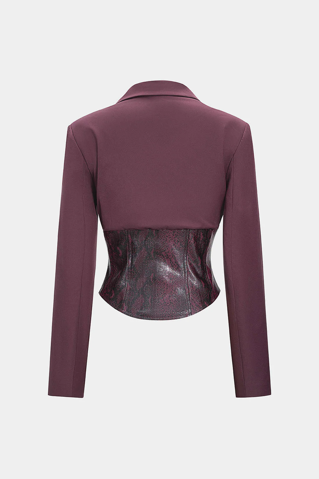 Snake Skin Print Faux Leather Hook And Eye Notched Lapel Blazer - Weenar