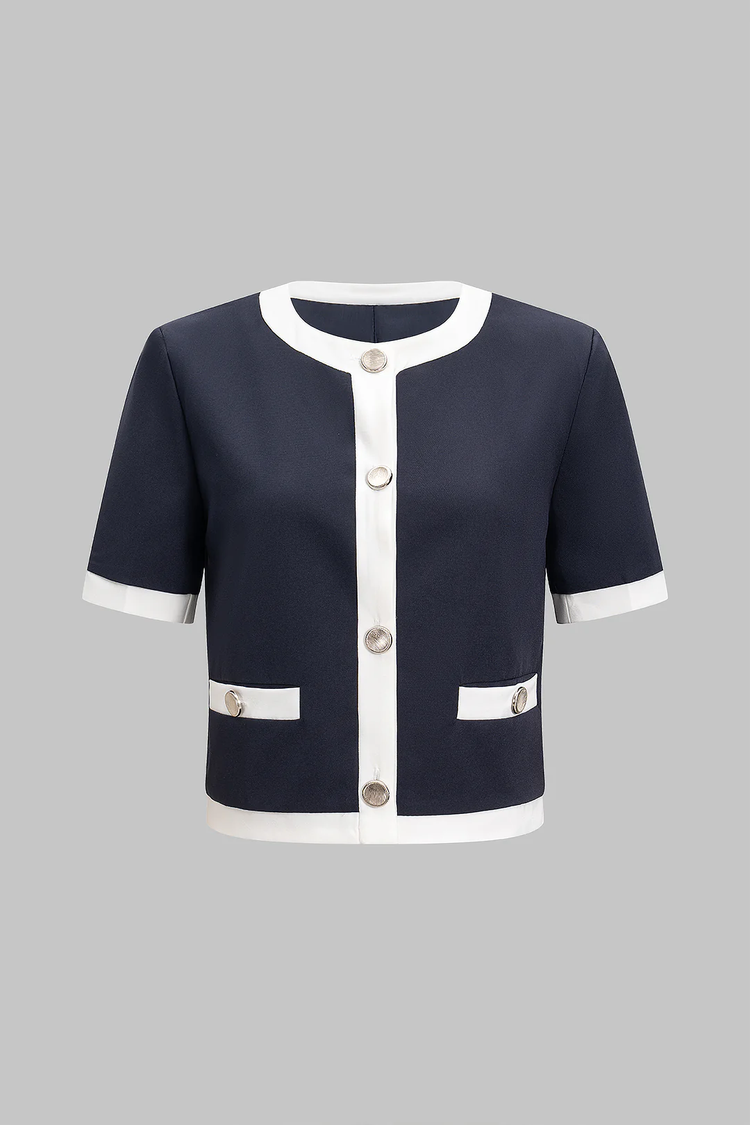 Contrast Button Fake Pocket Top - Weenar