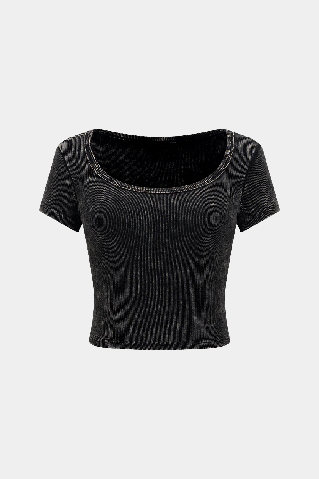 Round Neck Ribbed Short Sleeve T-Shirt - Weenar