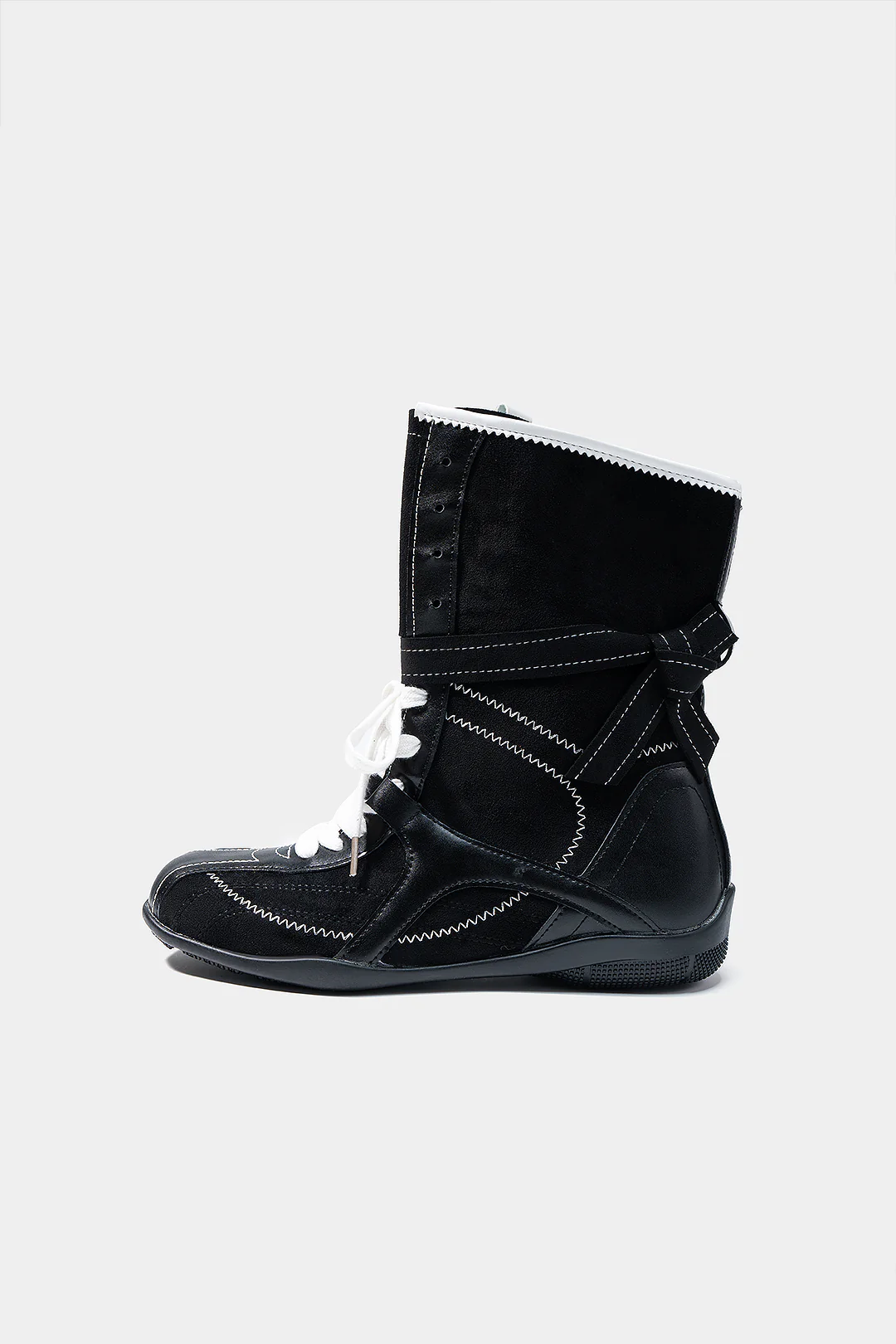 Leather Lace-Up Mid Calf Boots - Weenar