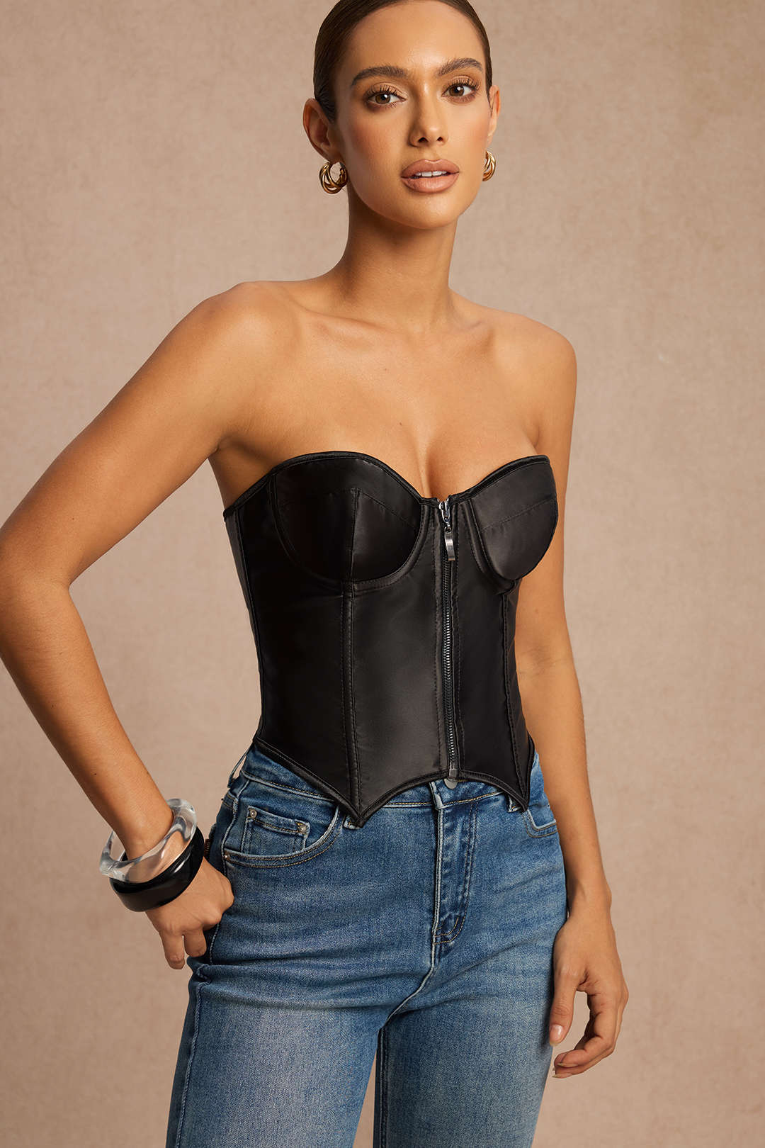 Satin Zipper Tie-Back Strapless Tube Top - Weenar