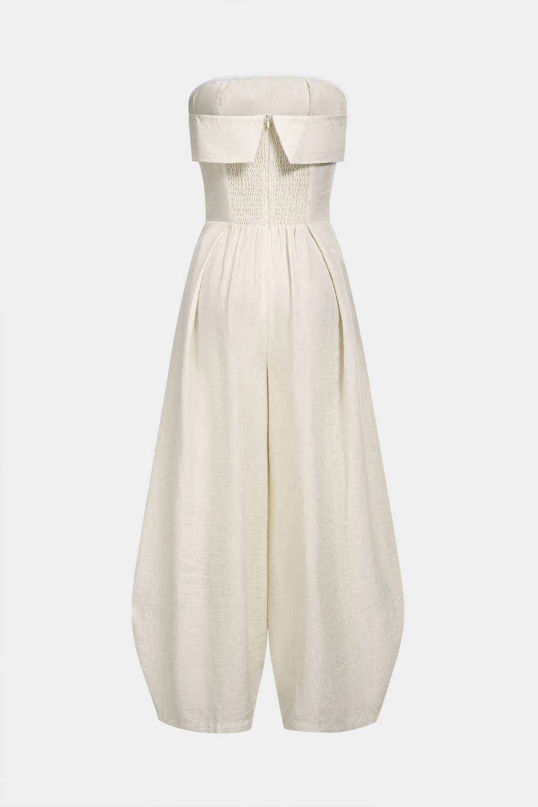 Solid Smocked Zipper Strapless Jumpsuit - Weenar