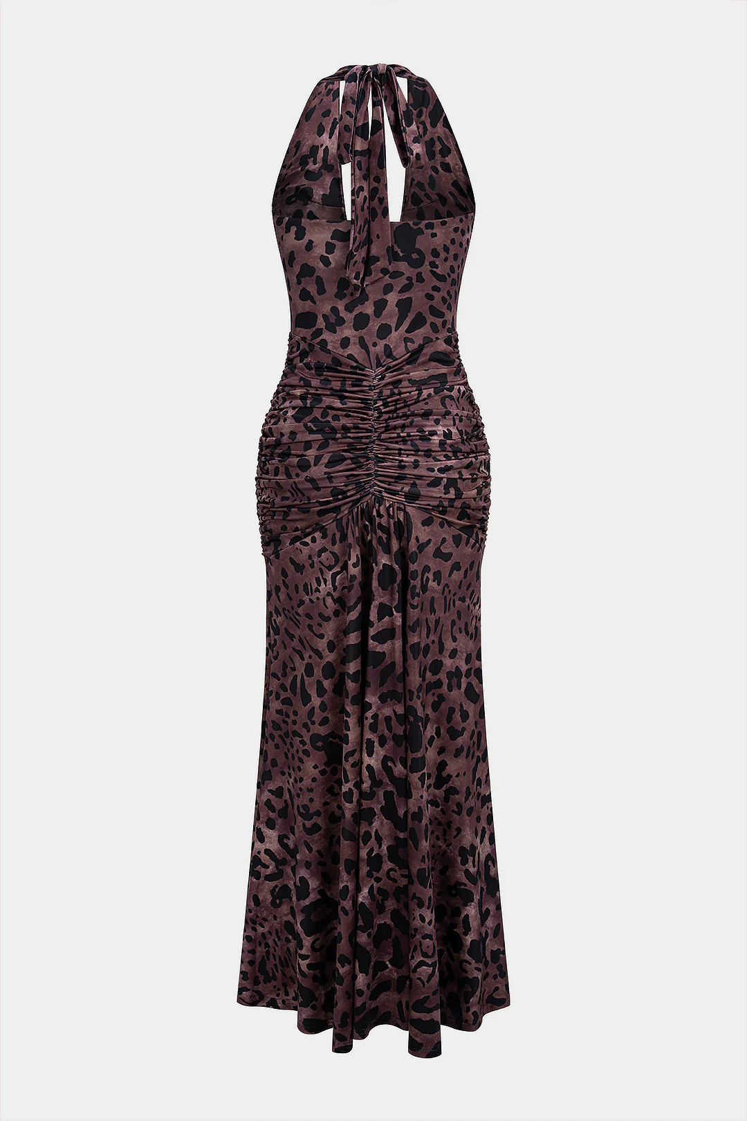 Leopard Print Halter Neck Backless Tie-Up Sleeveless Maxi Dress - Weenar