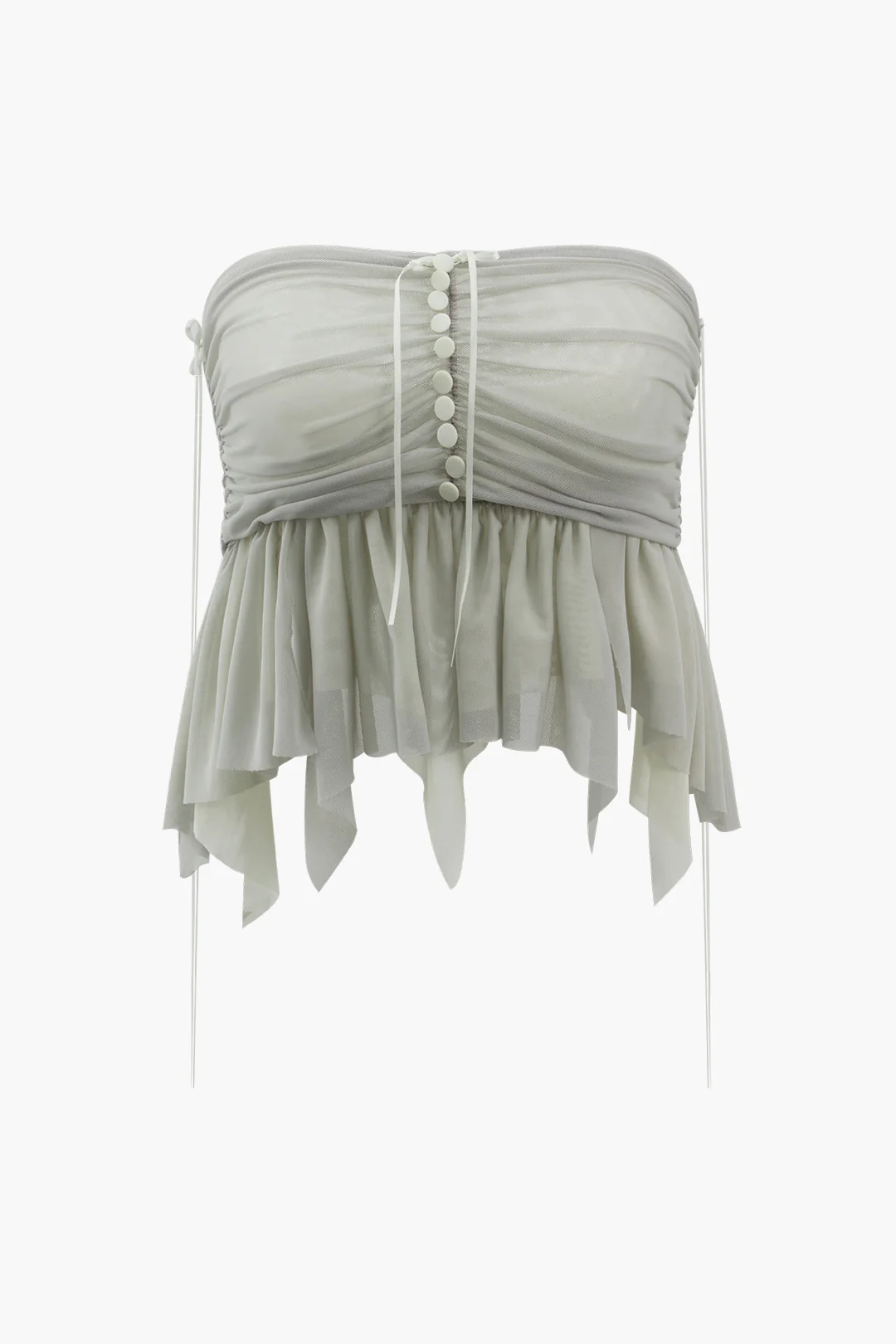 Mesh Button Bow Decor Ruched Asymmetrical Ruffle Skirt - Weenar