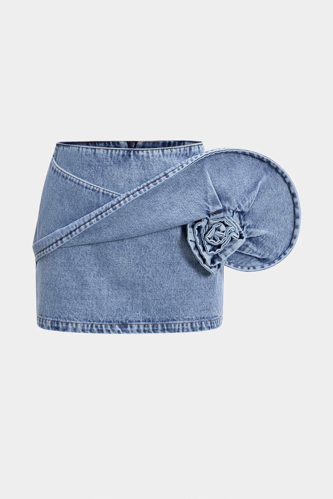 Denim 3D Rotating Rose Shape Mini Skirt - Weenar