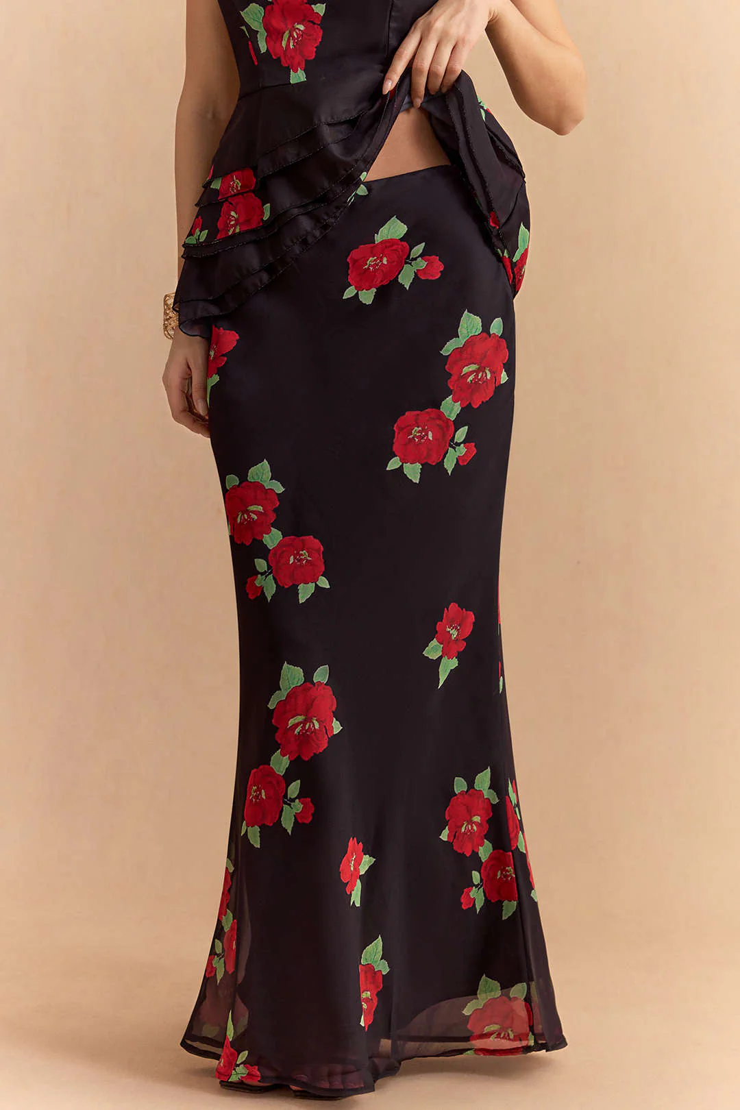 Floral Print Chiffon Zipper Skirt - Weenar